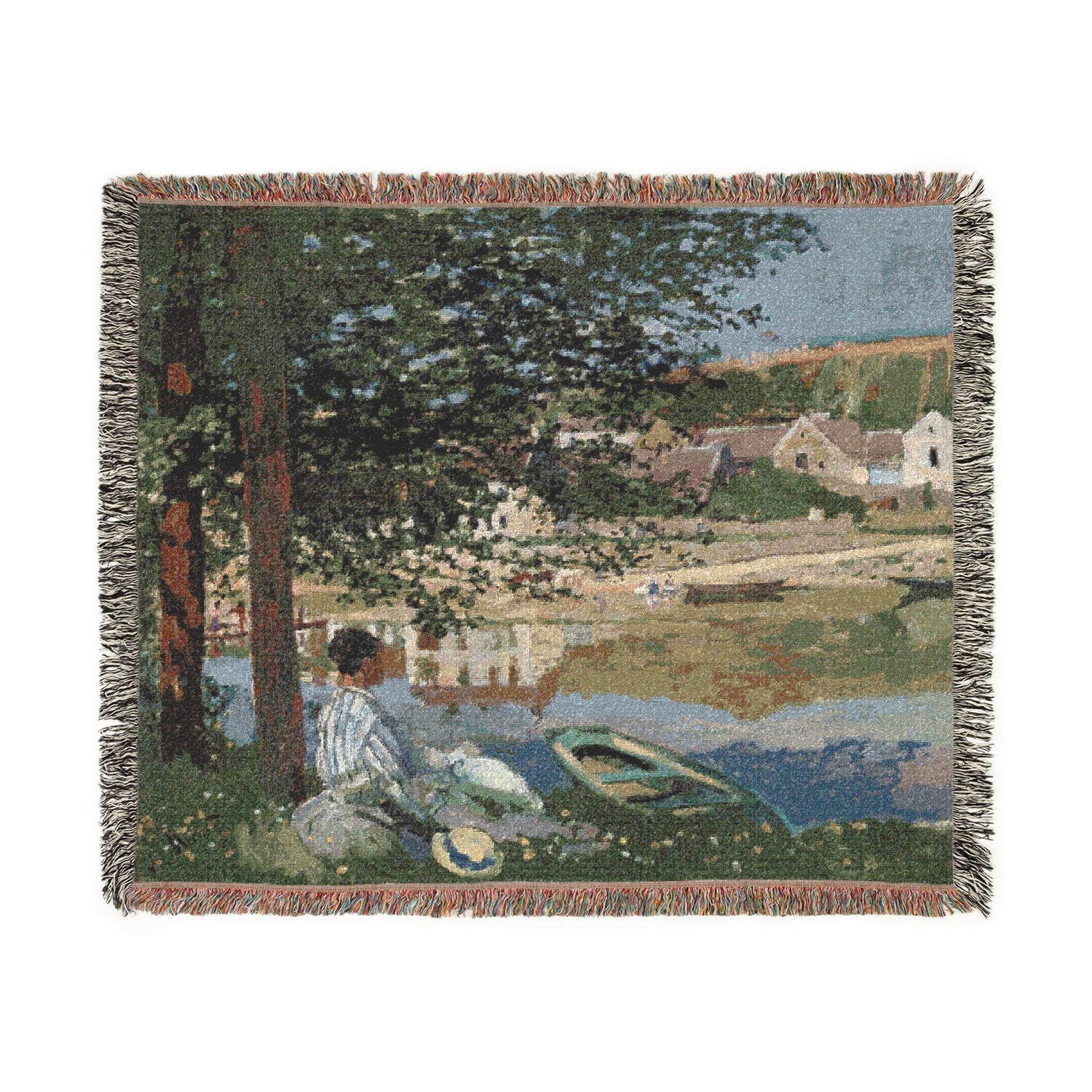 On the Bank of the Seine, Bennecourt - Claude Monet Tapestry Blanket