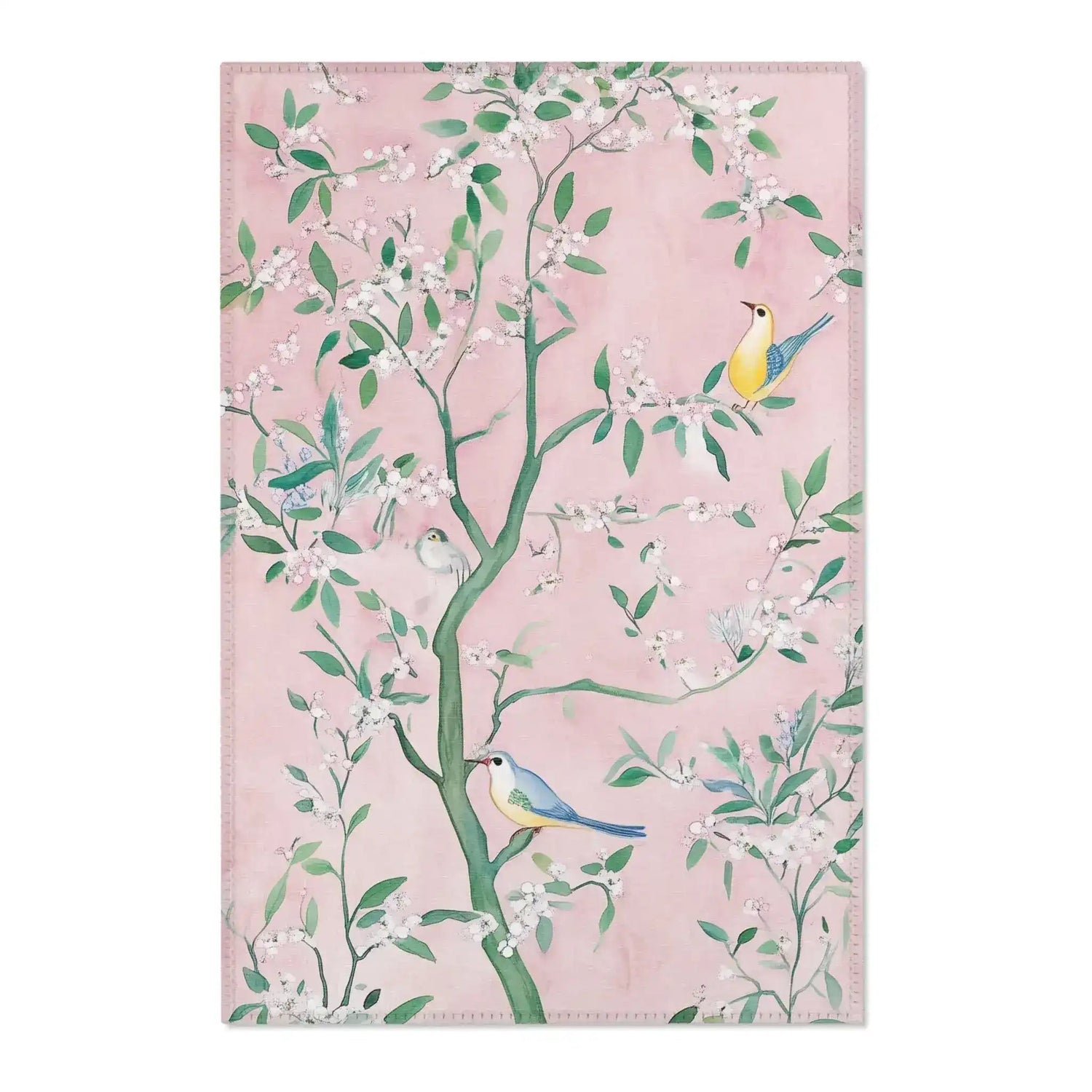 Blossoming Tree with Colorful Birds Accent Rug