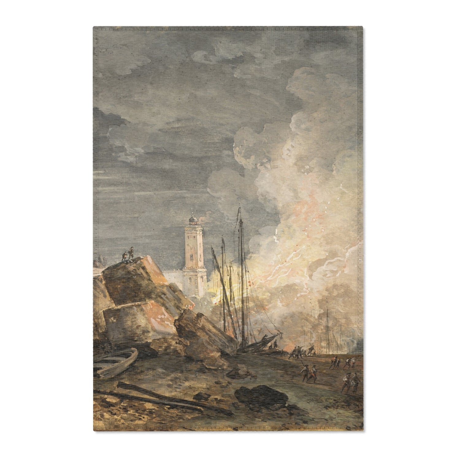 Fire in the Port - Louis Gabriel Moreau Area Rug