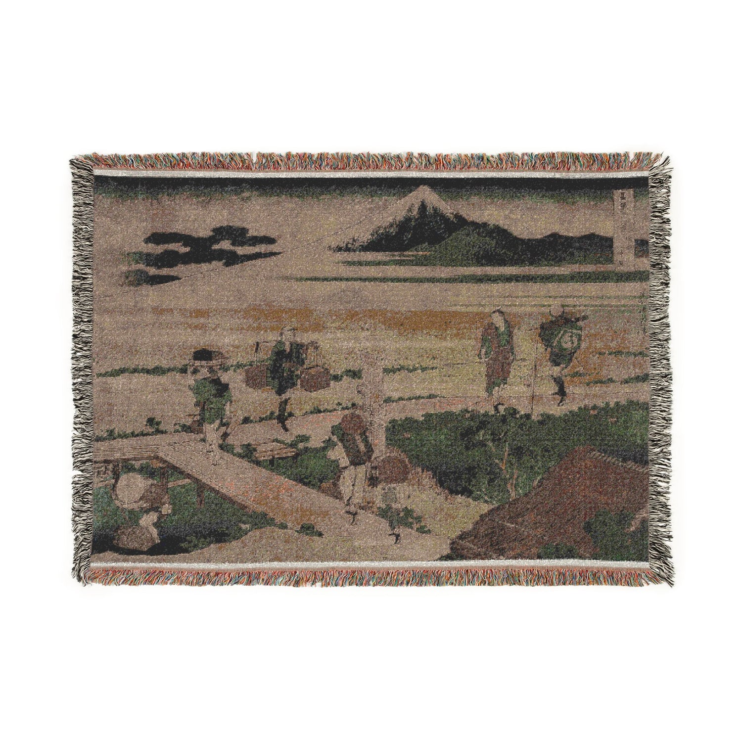 Mount Fuji Travellers by a Bridge - Katsushika Hokusai Tapestry Blanket