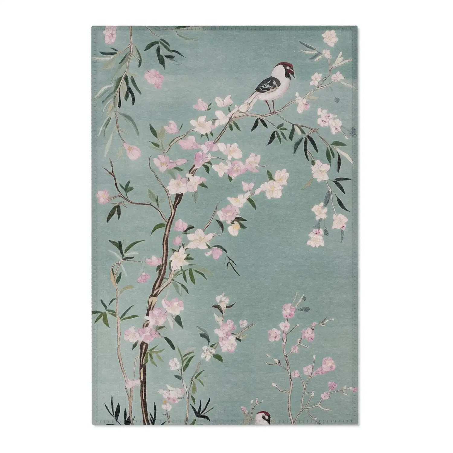 Floral Bird Accent Rug with Soft Green Background