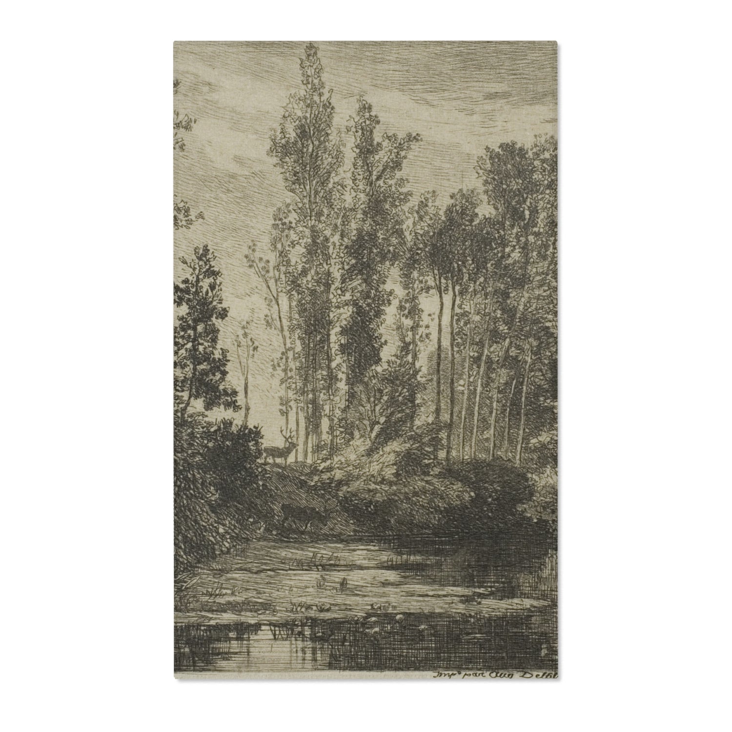 Stags at the Water's Edge - Charles François Daubigny Area Rug