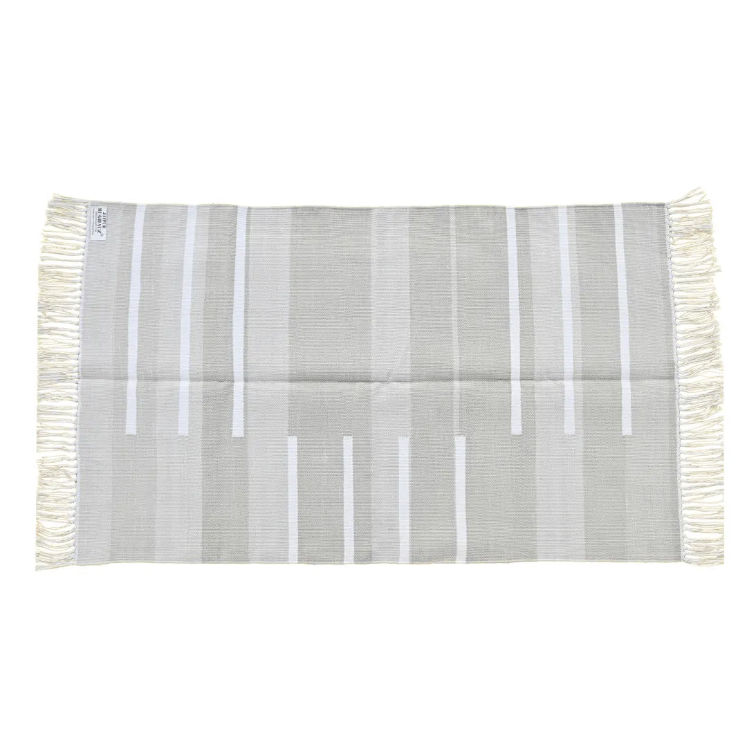 Handwoven Minimalistic Gray Cotton Rug with Fringes