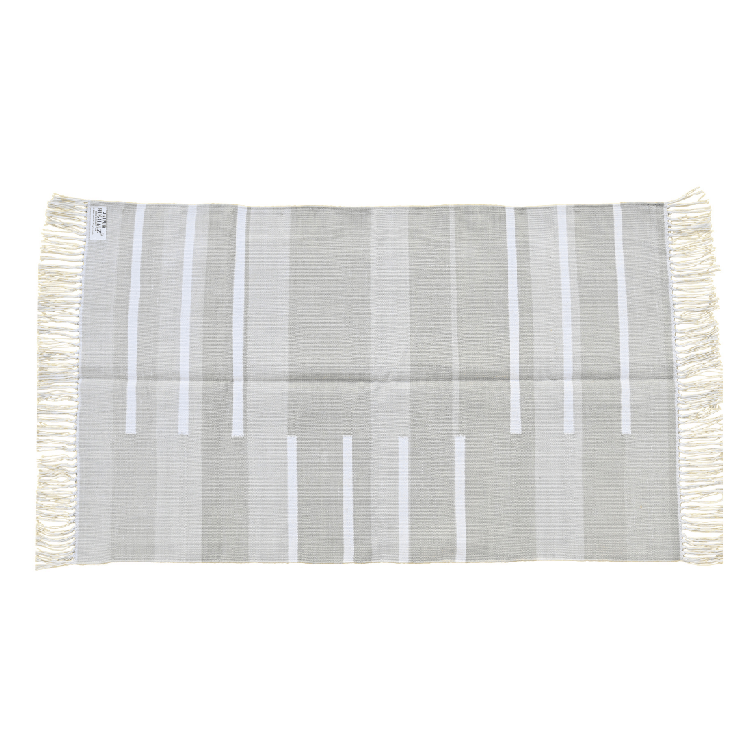 Enhance your space with understated elegance using the "Handwoven Minimalistic Gray Cotton Rug with Fringes." Its sleek gray hue exudes modern sophistication, while the fringes add a subtle yet stylish detail. Handcrafted with care, this rug brings a touch of refinement and comfort to any room in your home