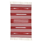 Handwoven Red and White Patterned Cotton Rug with Fringes