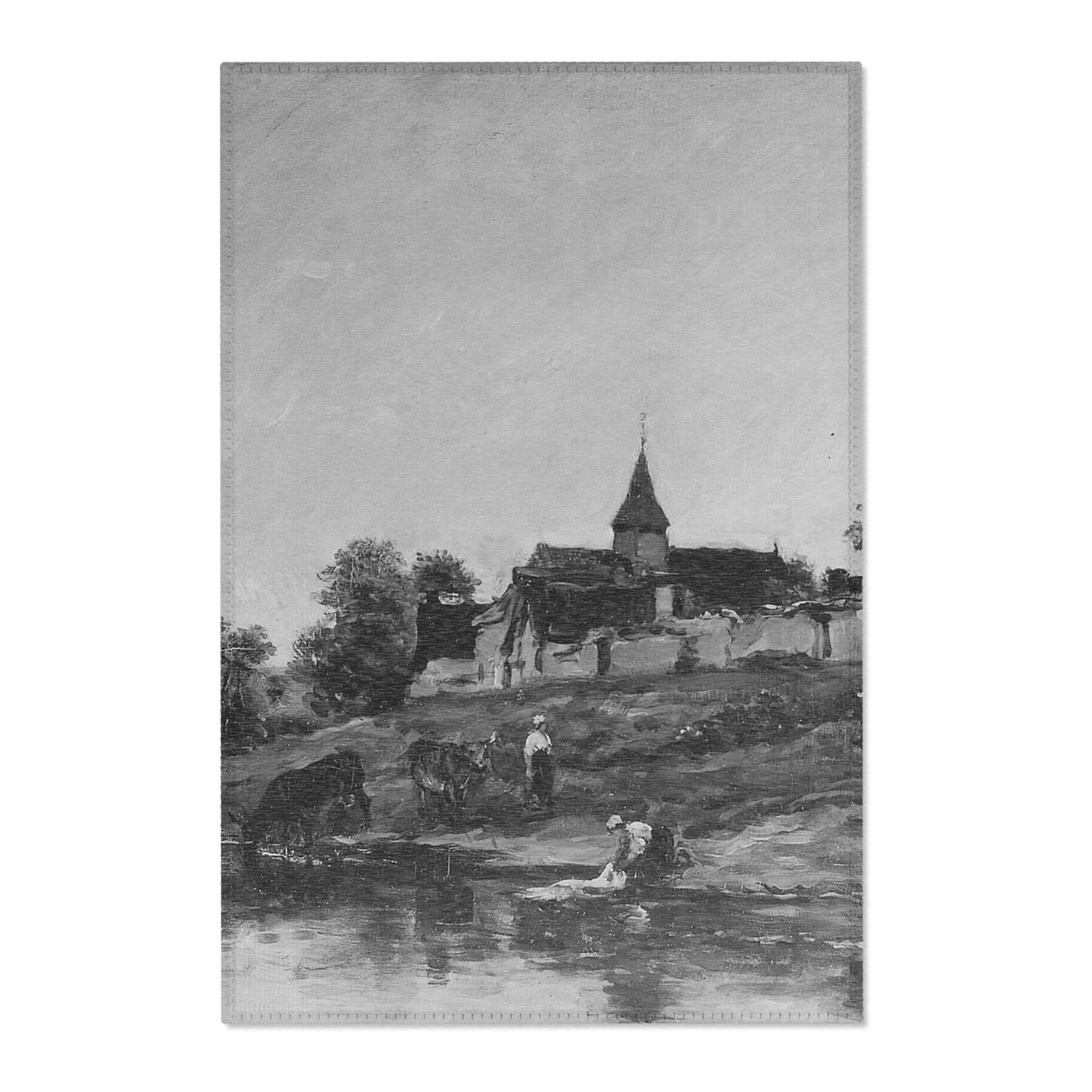 On the Bank of the Seine at Portejoie - Charles François Daubigny Area Rug