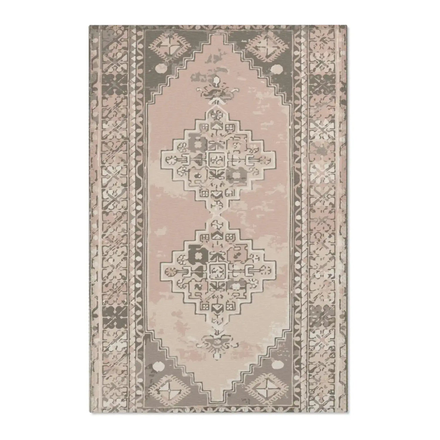 Blush & Taupe Geometric Medallion Accent Rug