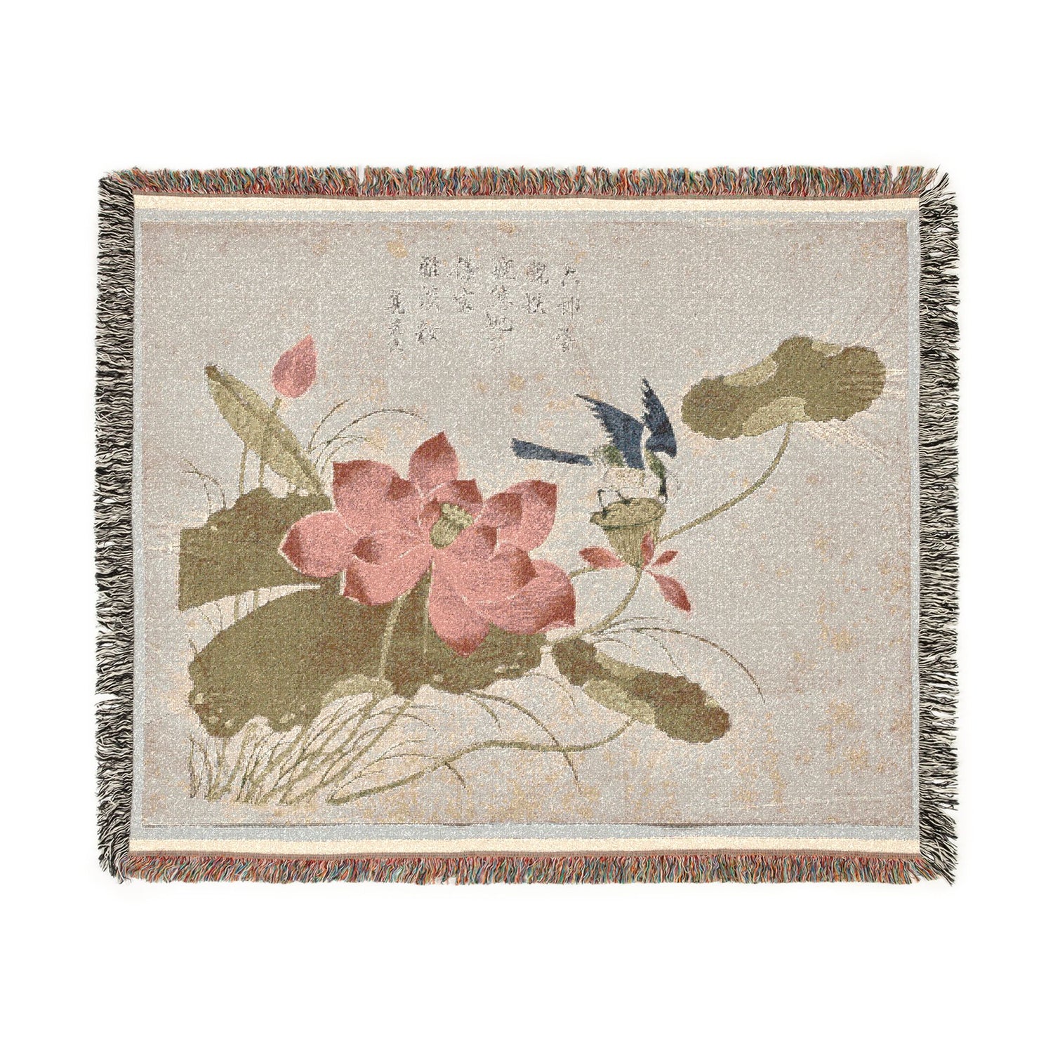Bird on Lotus Woven Throw Blanket