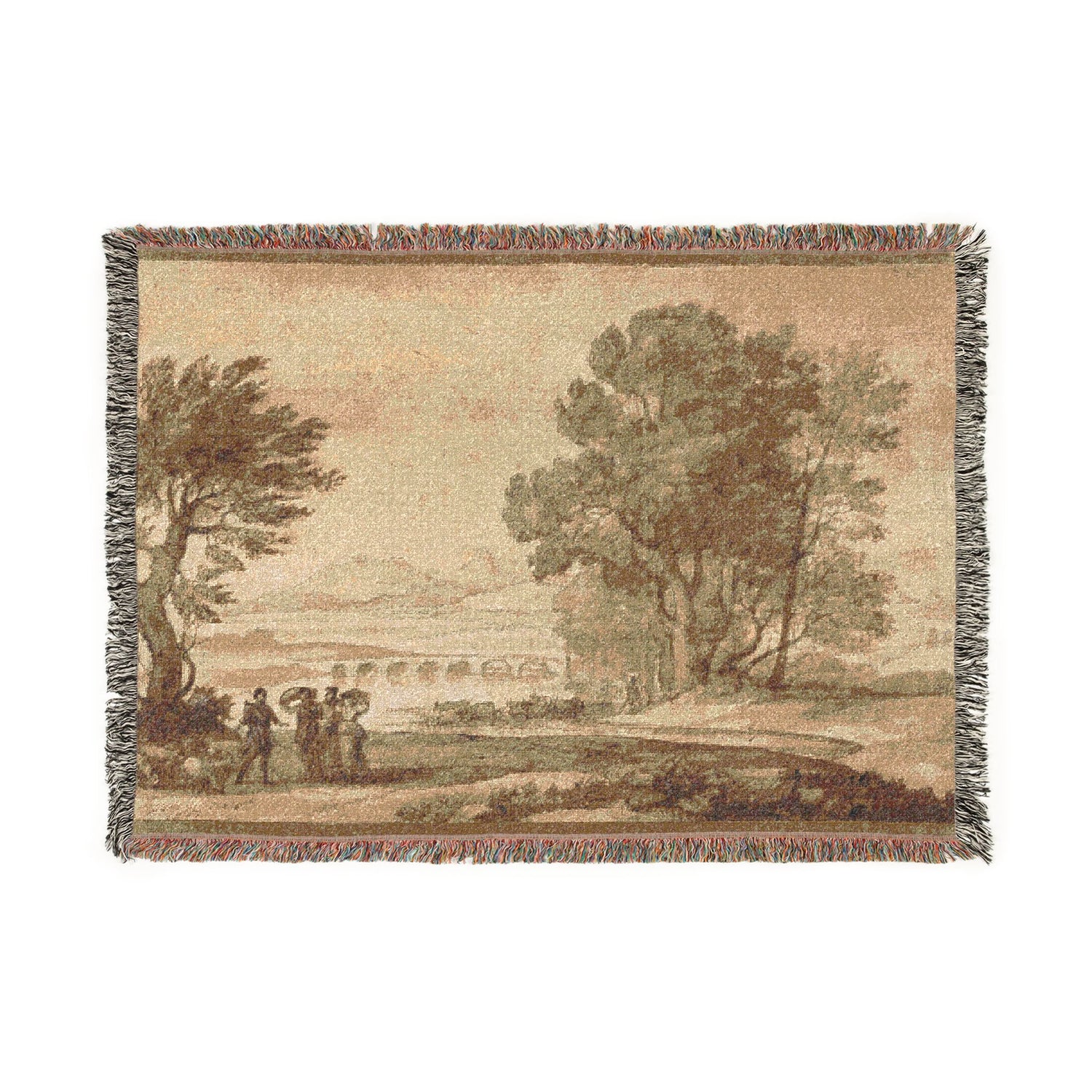 A Wooded River Landscape with Jacob, Laban - Claude Lorrain Tapestry Blanket