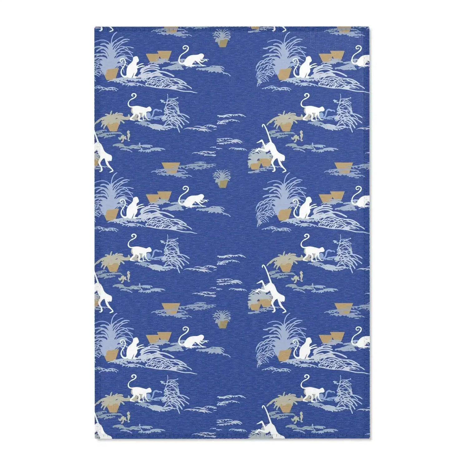 Playful Monkeys in Indigo Garden Accent Rug