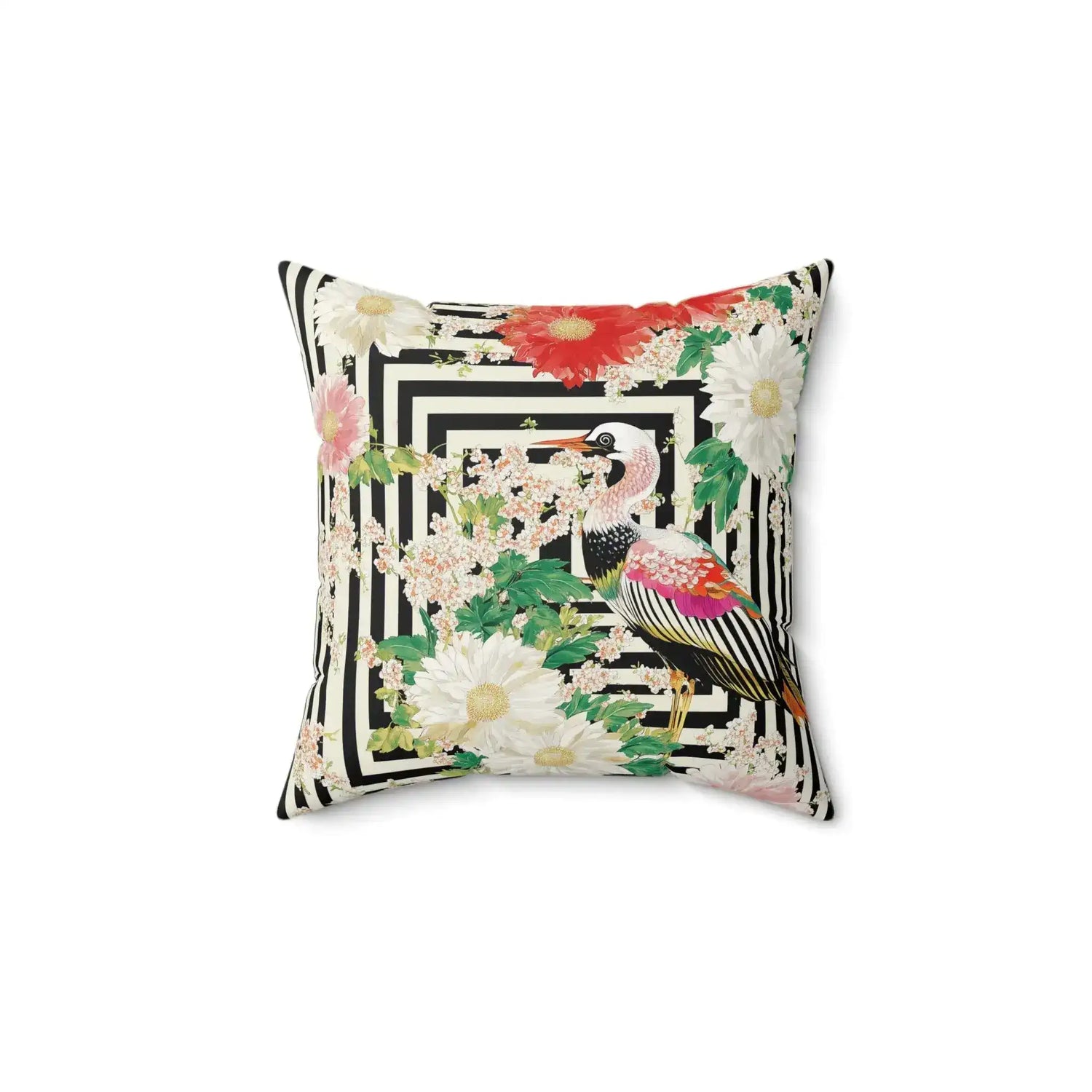 Opulent Crane & Dahlia Throw Pillow