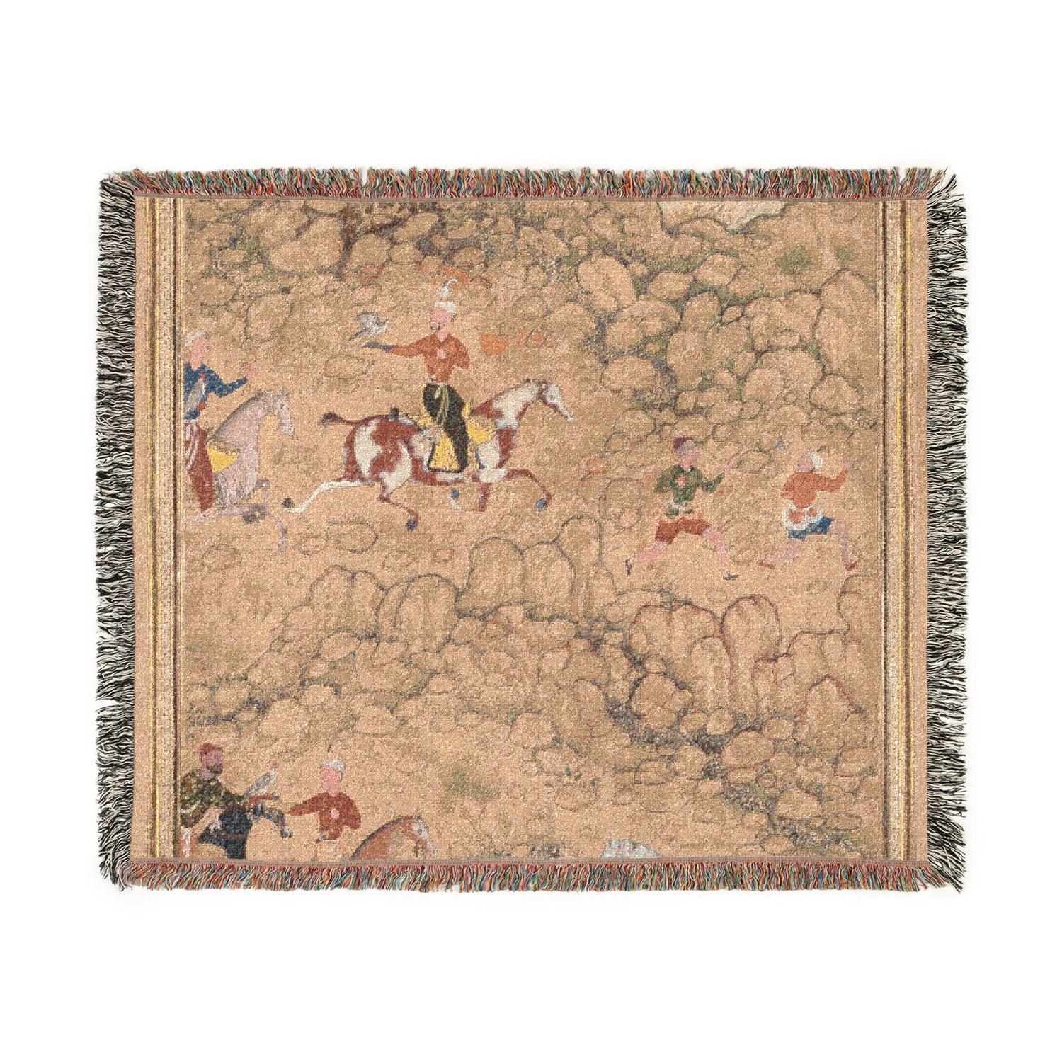 Hunting with falcons in a landscape (recto) Woven Throw Blanket