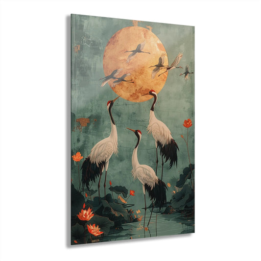 Vintage Crane Serenade Acrylic Print Wall Art