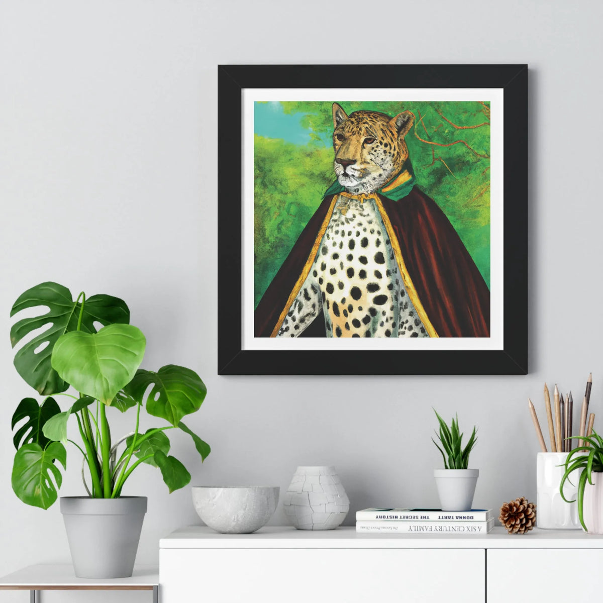 Royal Leopard in Red Robe Framed Poster Wall Art