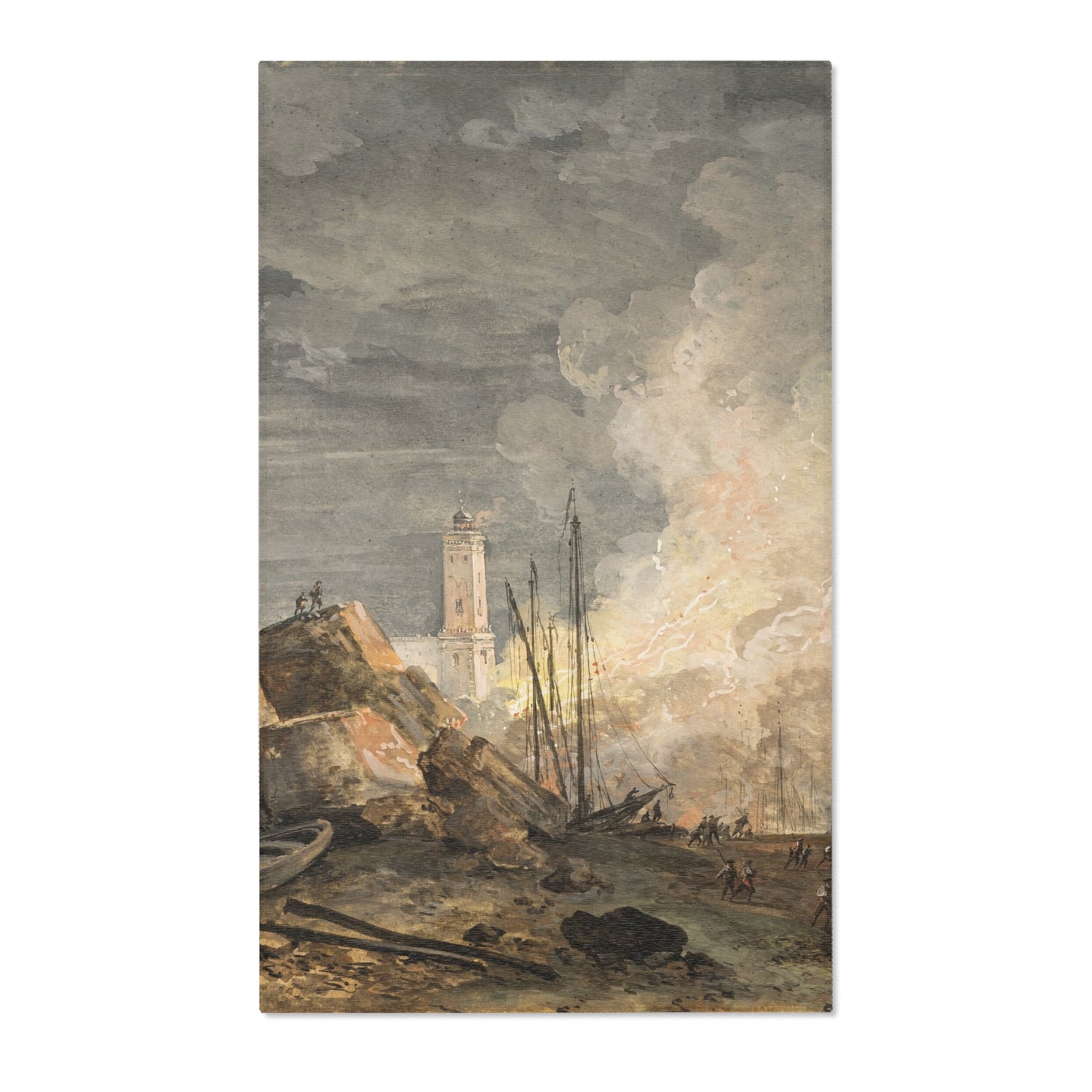 Fire in the Port - Louis Gabriel Moreau Area Rug