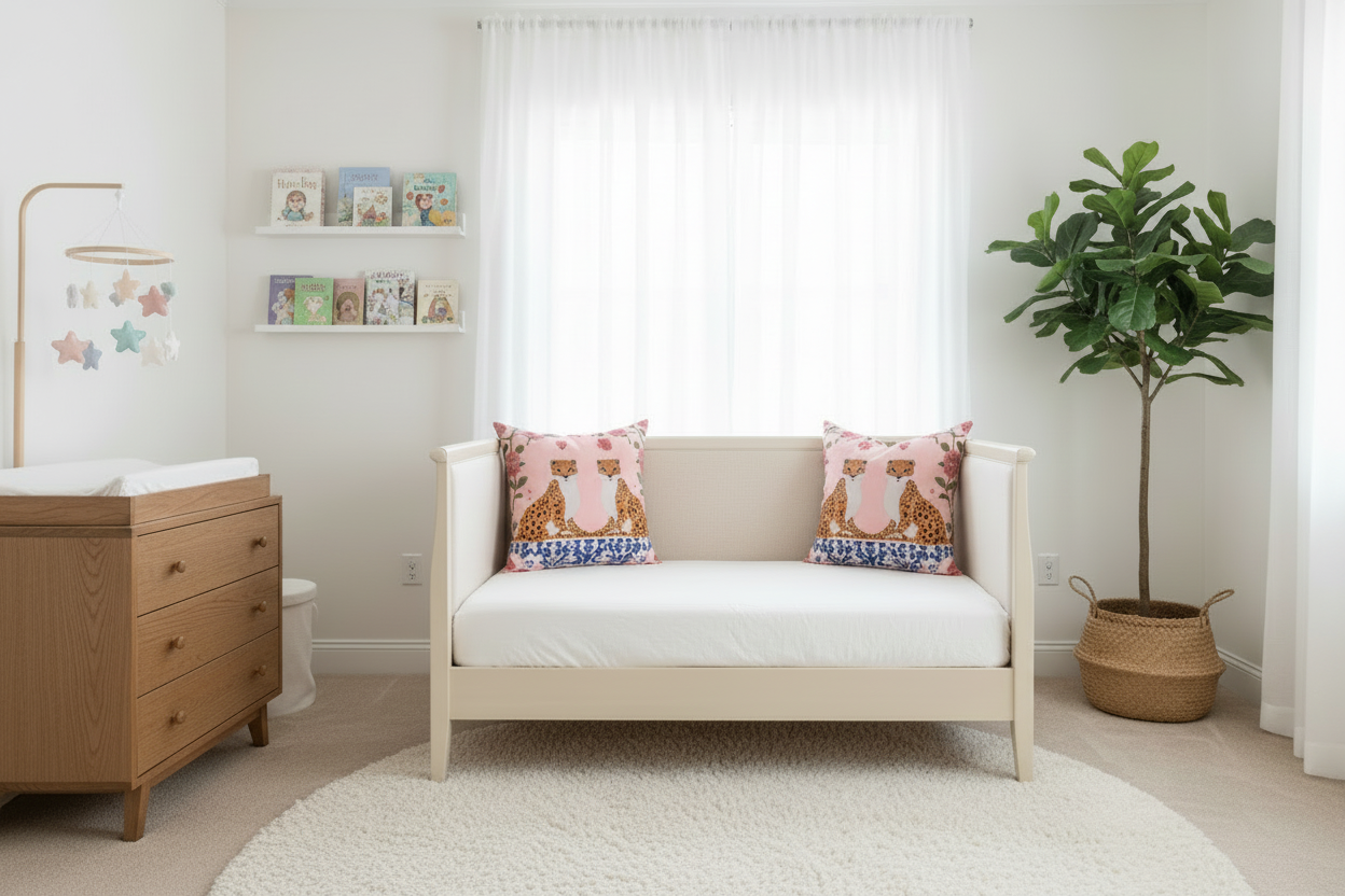 Blushing Leopards & Roses Throw Pillow