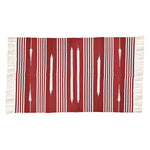 Handwoven Red and White Patterned Cotton Rug with Fringes