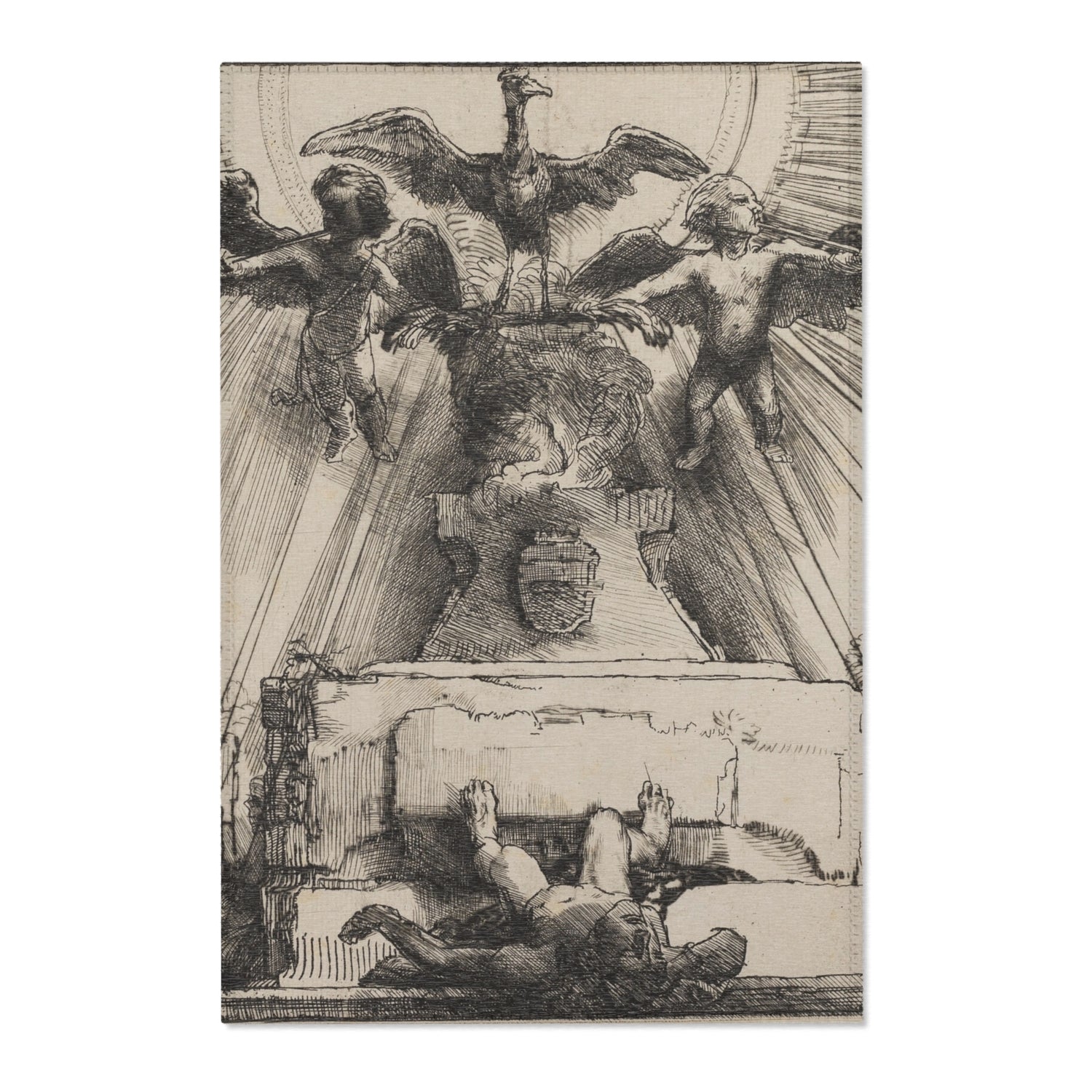 The Phoenix or the Statue Overthrown - Rembrandt van Rijn Area Rug