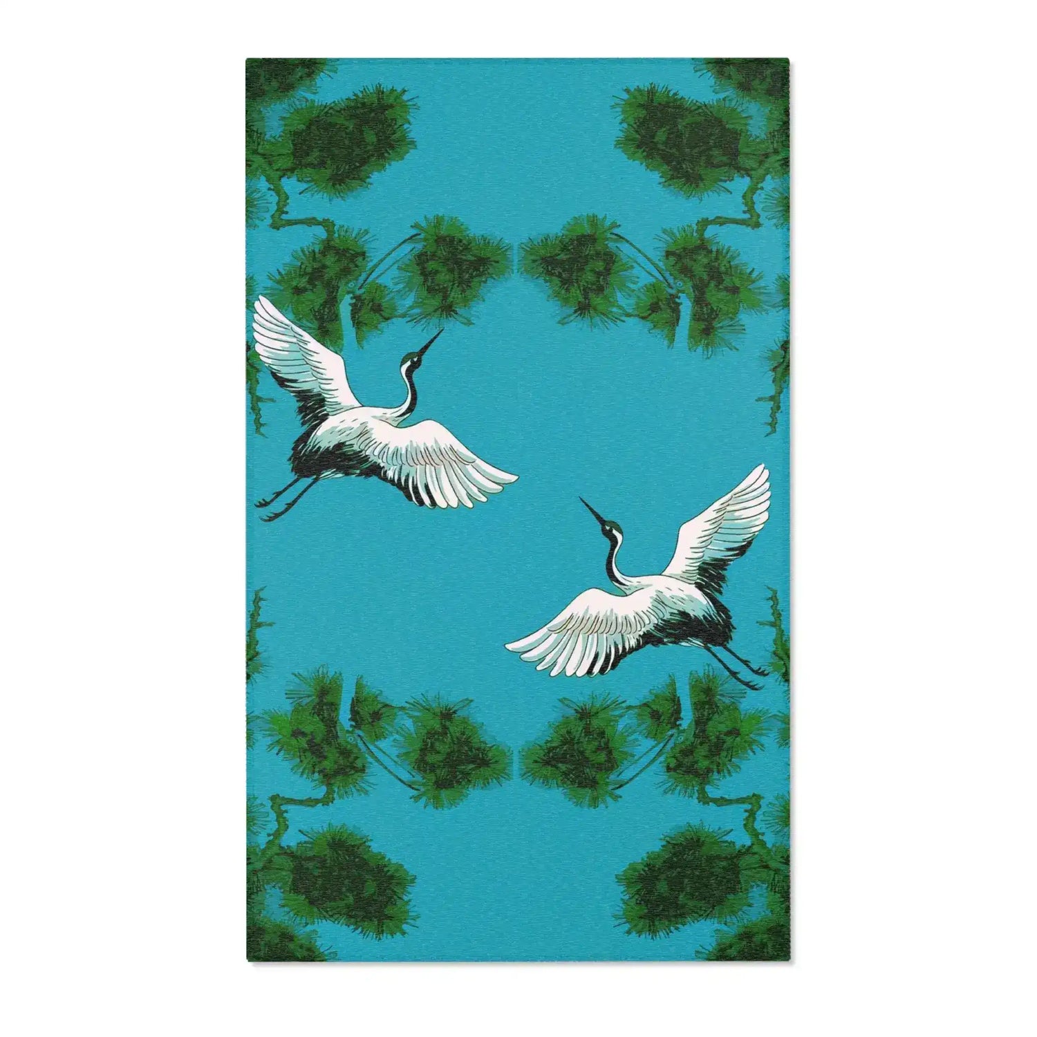Dancing Cranes in Emerald Pines Accent Rug