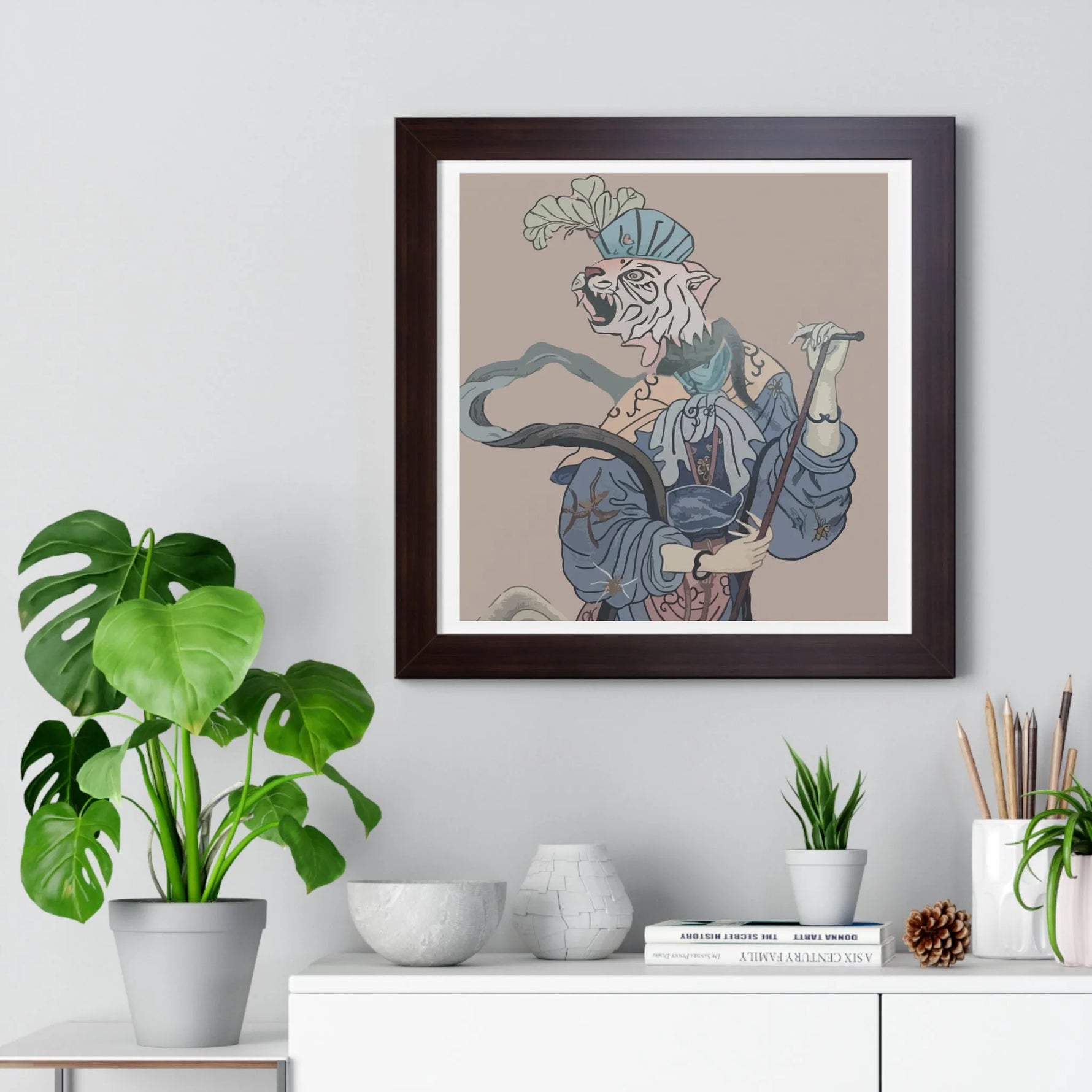 Regal Tigeress in Blue Robe: Framed Poster Wall Art