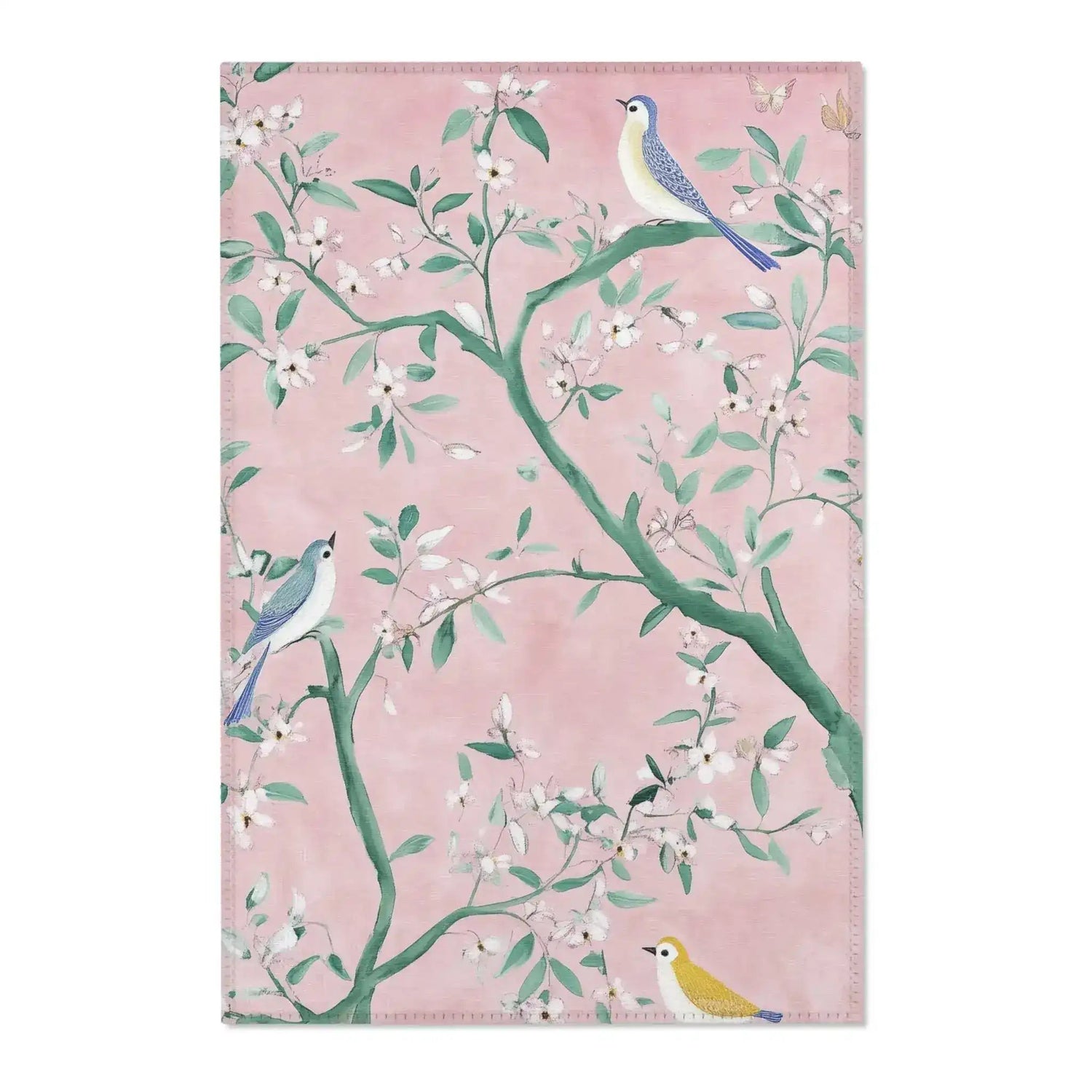Floral Bird Accent Rug with Pink Background