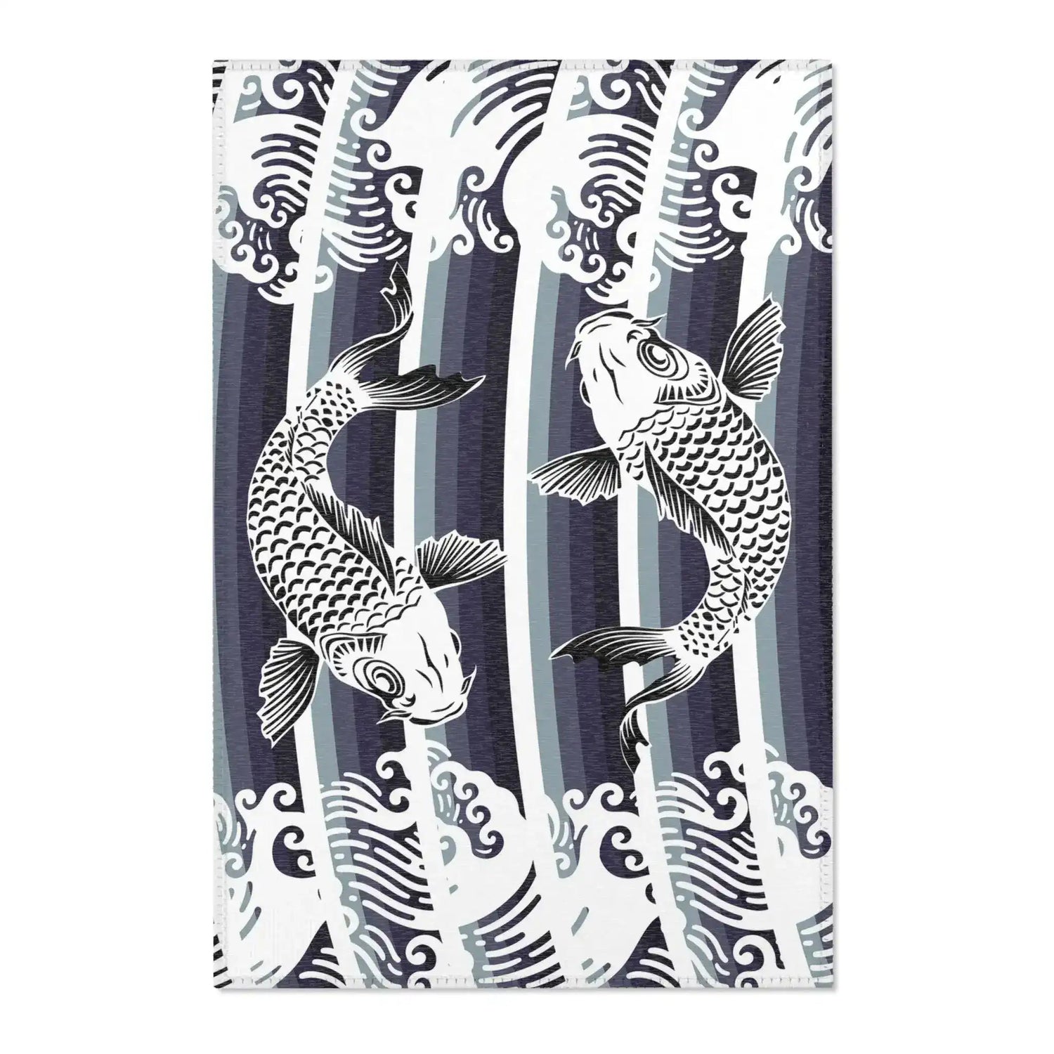 Monochrome Koi Fish Wave Accent Rug