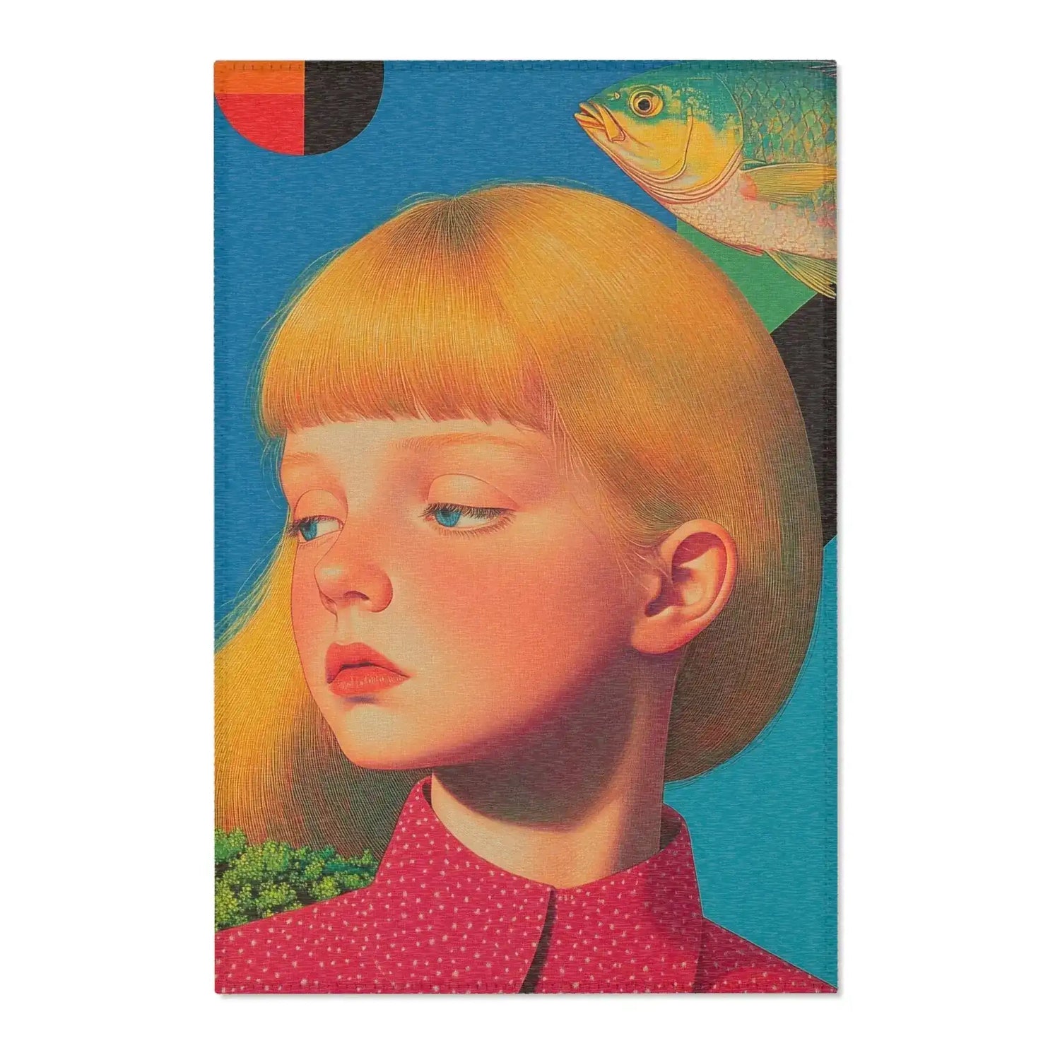 Golden Gaze Surreal Portrait with Fish & Geometric