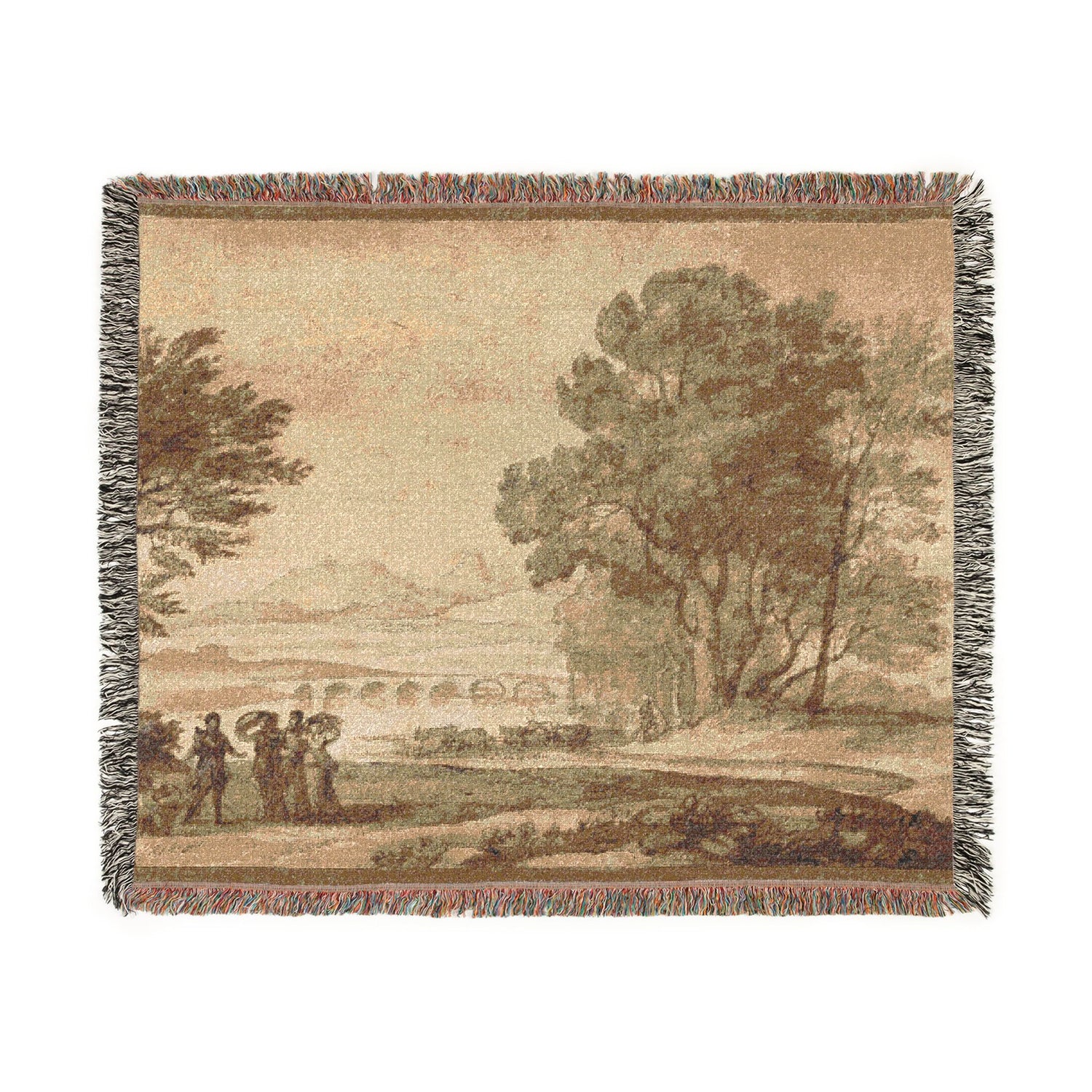 A Wooded River Landscape with Jacob, Laban - Claude Lorrain Tapestry Blanket