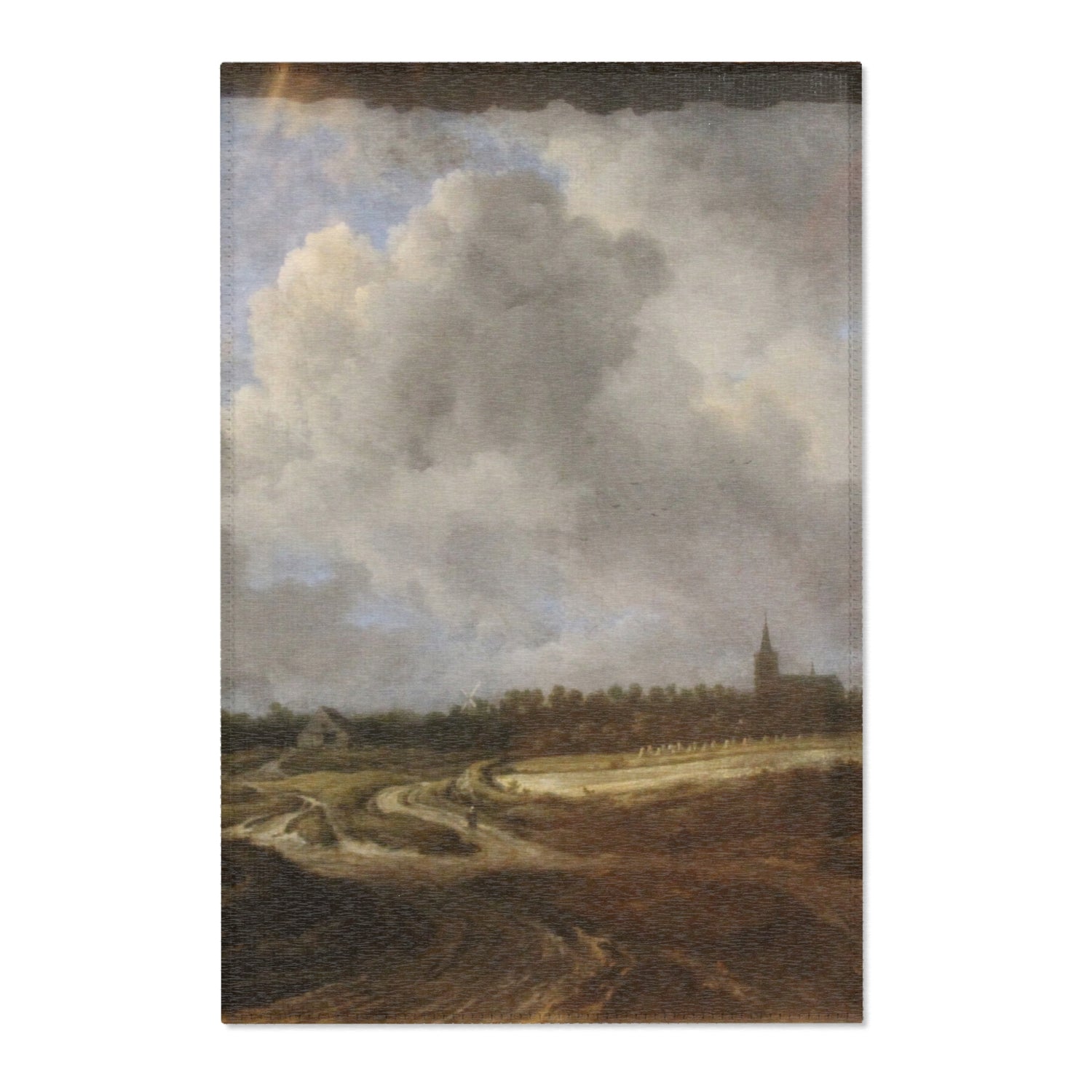A Forest Village behind the Dunes - Jacob van Ruisdael Area Rug