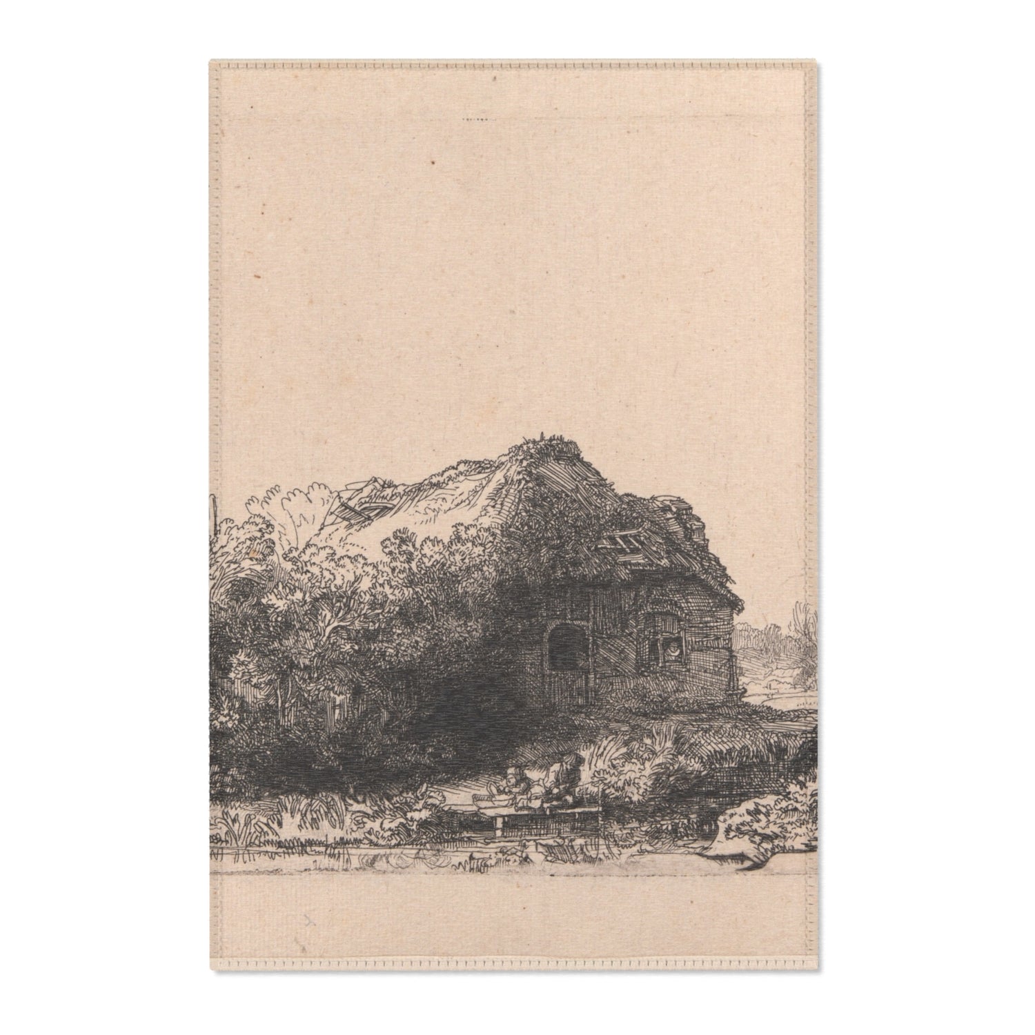 Landscape with Cottages and a Hay Barn - Rembrandt van Rijn Area Rug