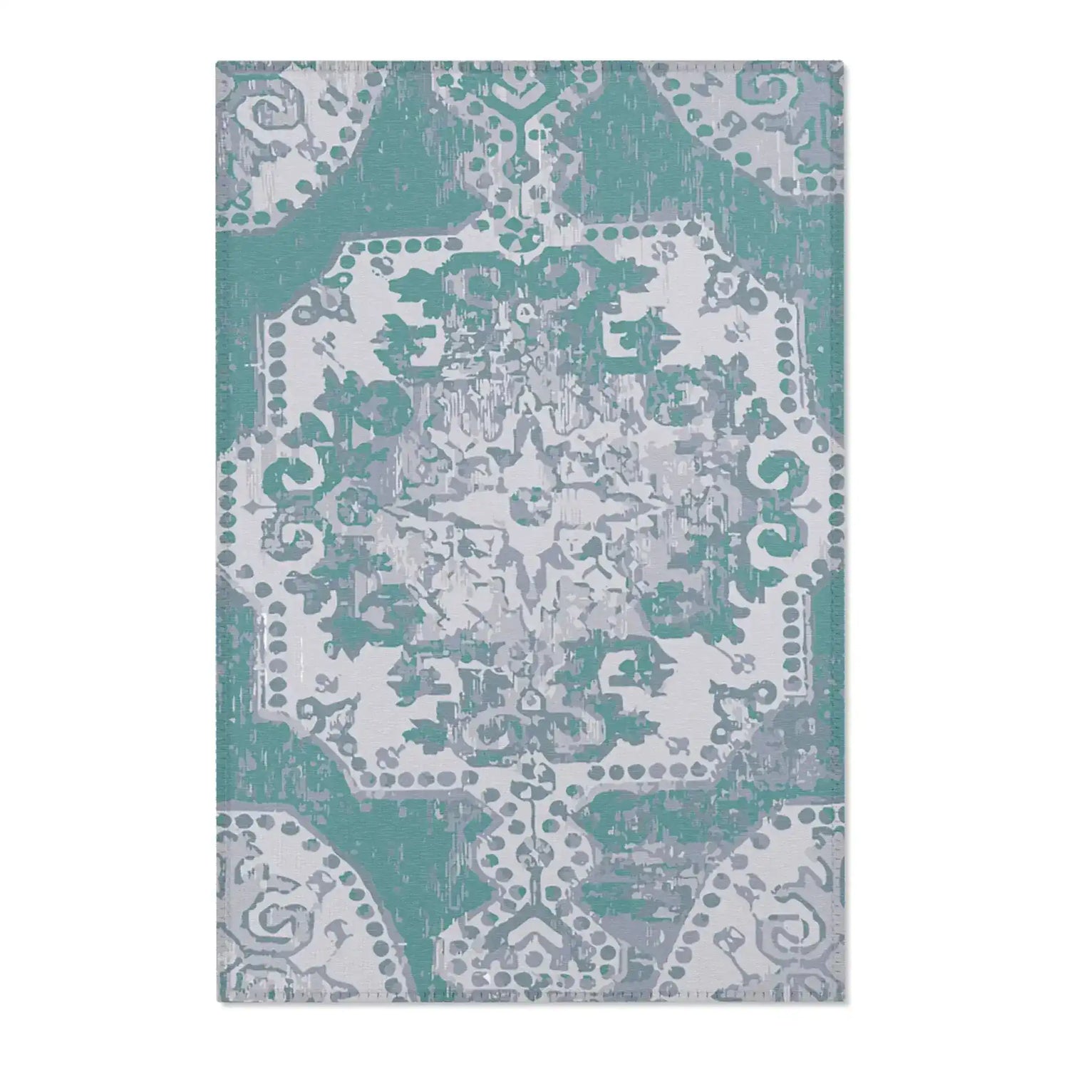 Aqua Gray Vintage Ornate Medallion Accent Rug