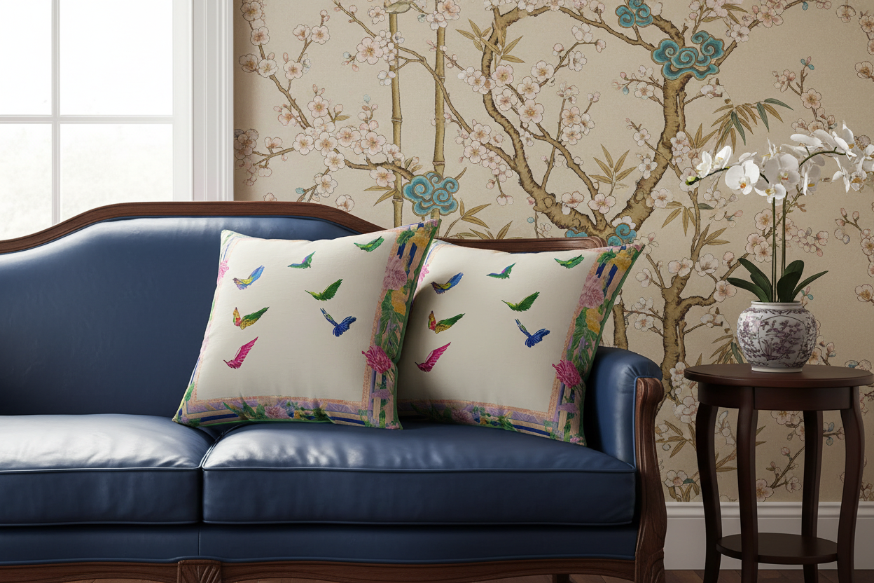 Garden Flight Border Throw Pillow