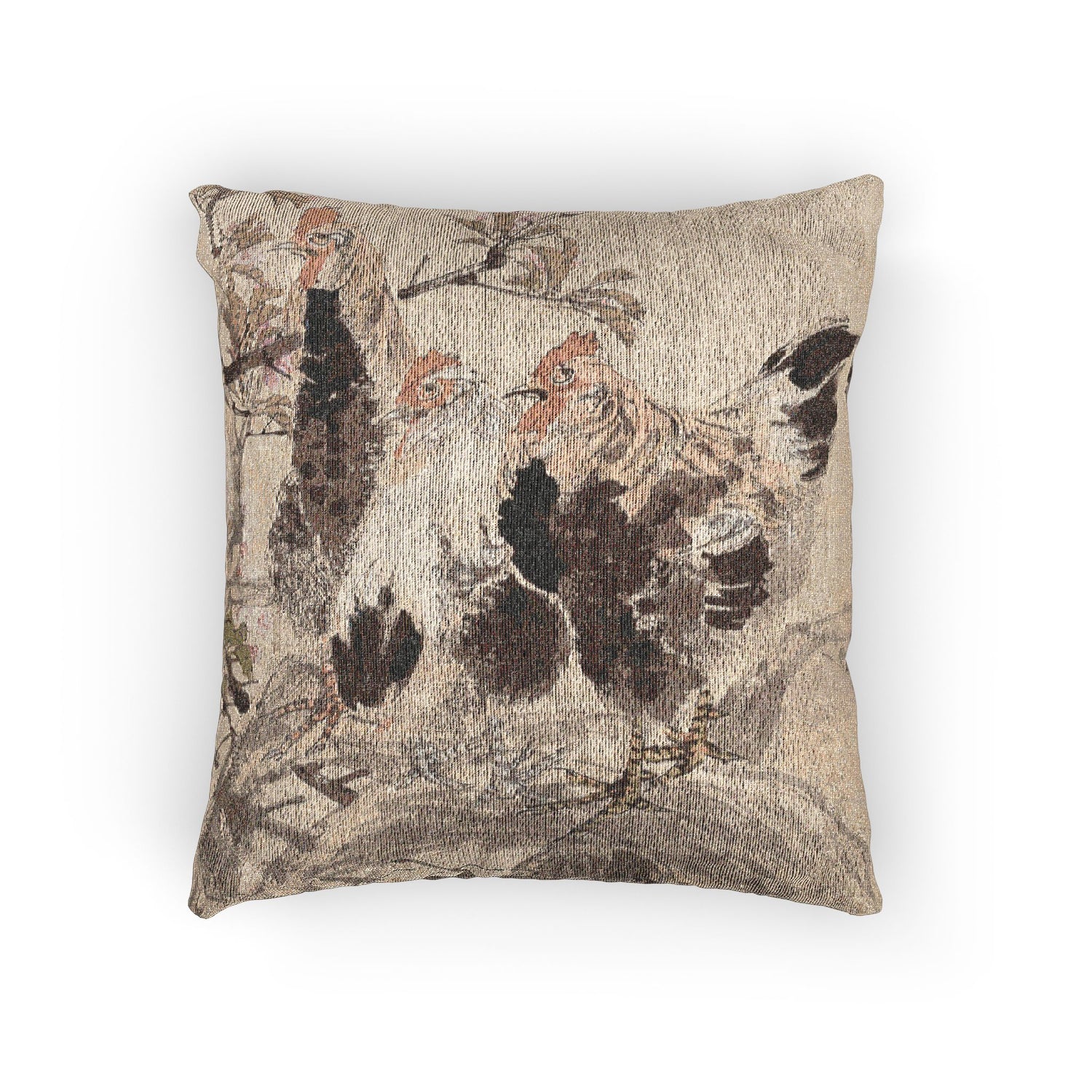 045_roosters-and-blossoming-apricots | Woven Pillow - MAIA HOMES