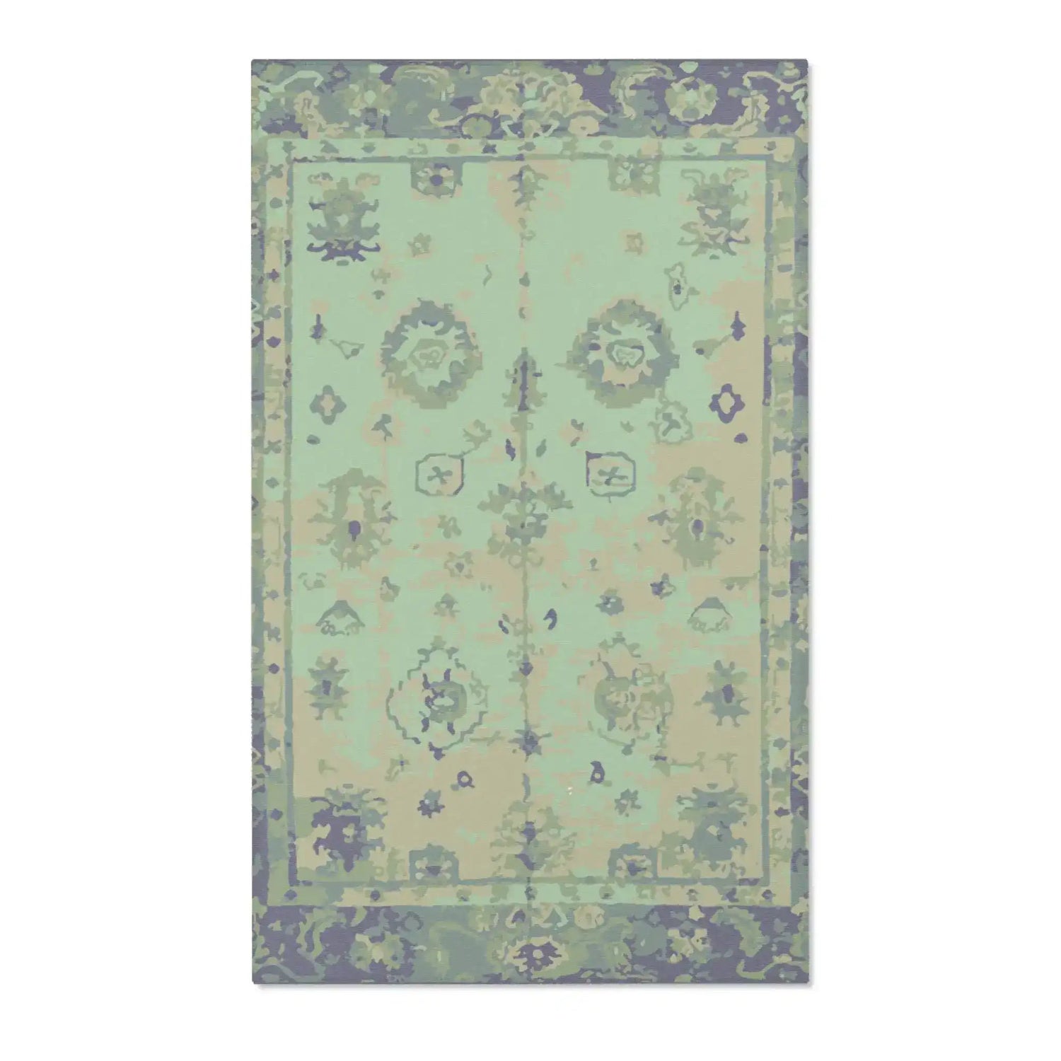 Teal & Cream Vintage Floral Border Accent Rug