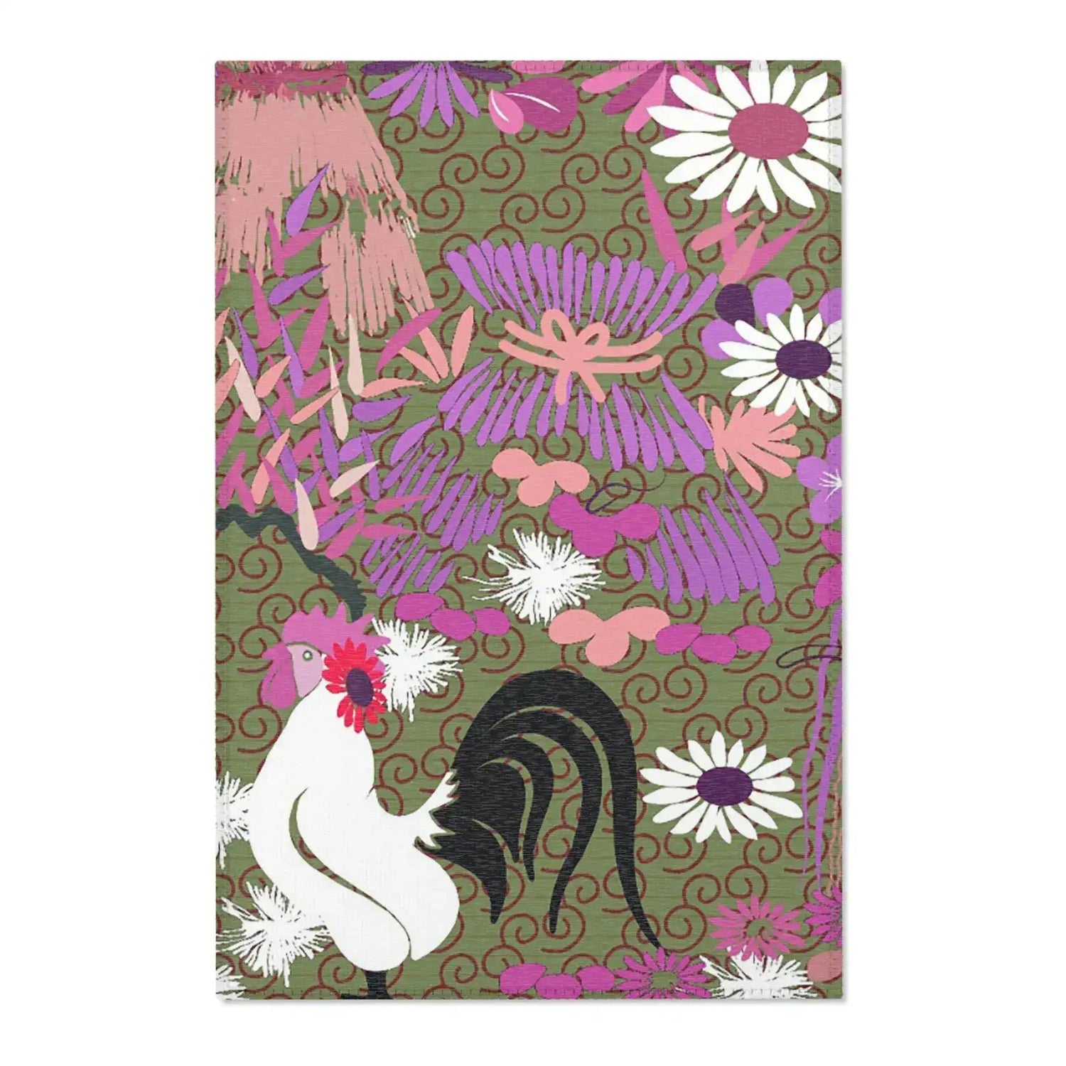 Rooster in Pink Petal Garden Accent Rug