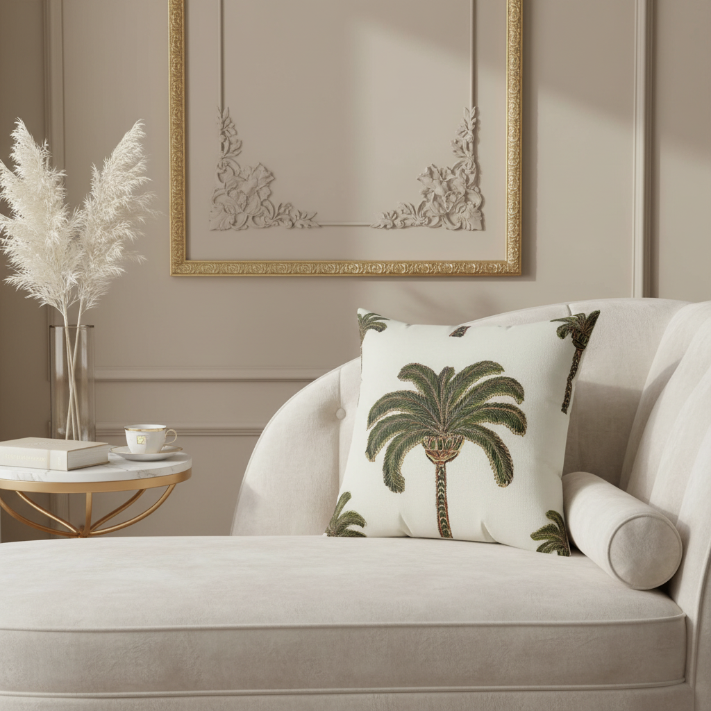 Embroidered Palms Throw Pillow