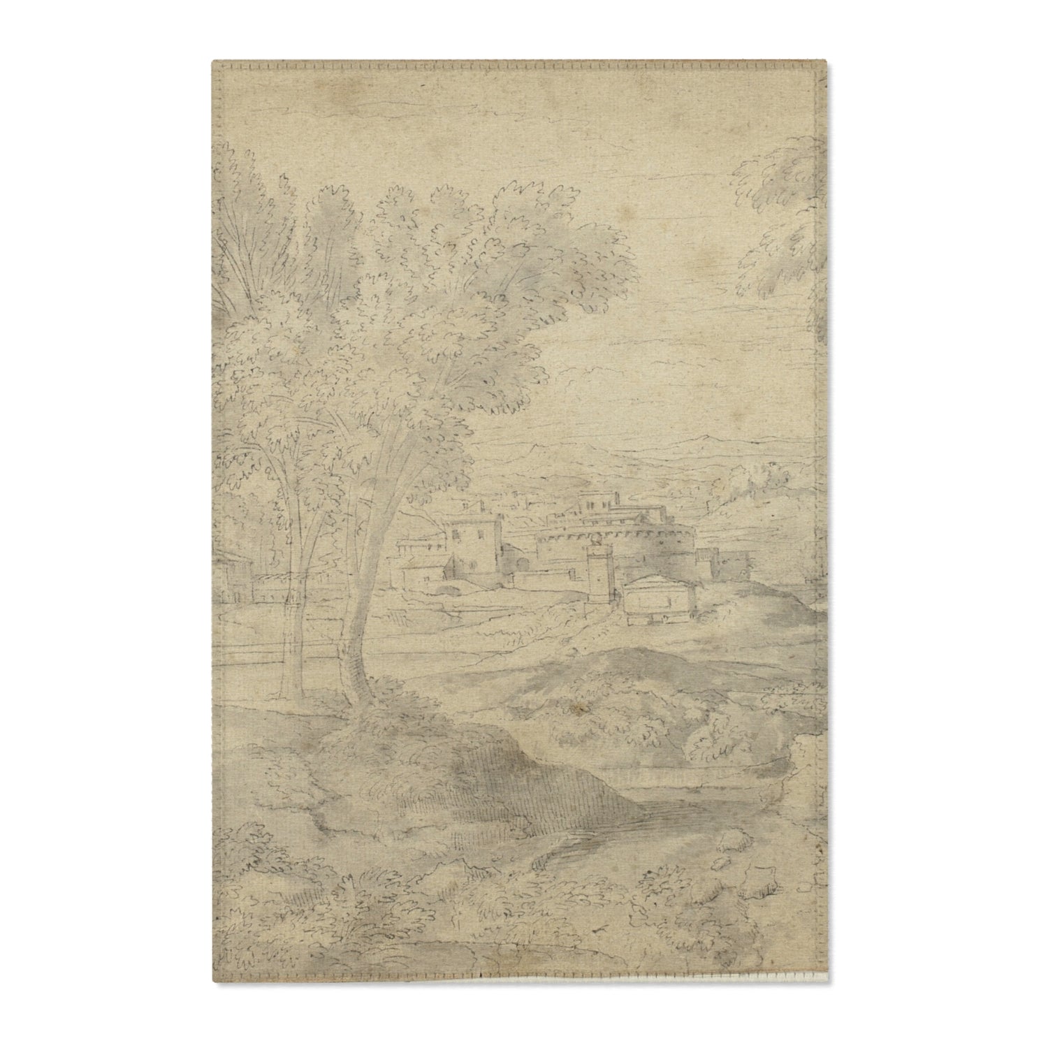 Italianate Landscape with Buildings - Nicolas Poussin Area Rug