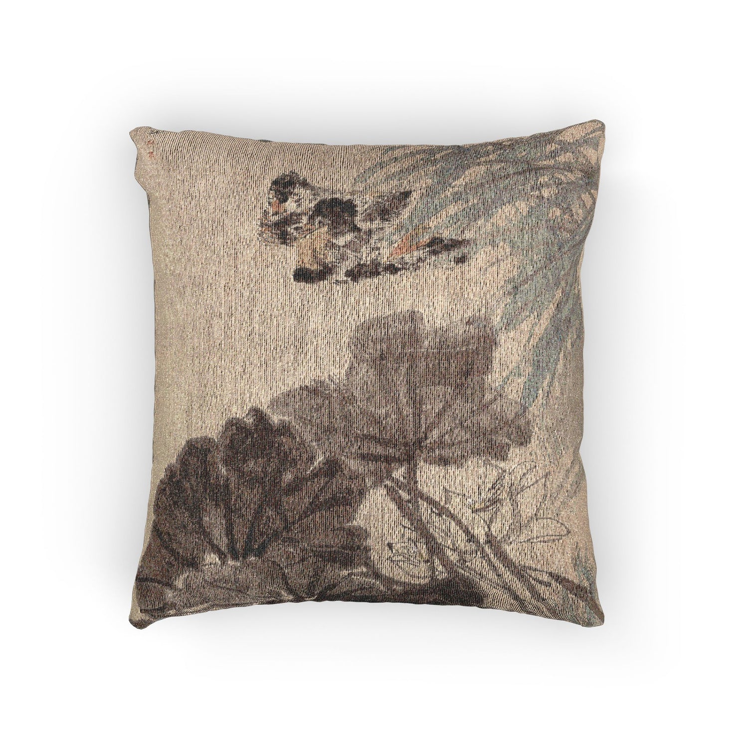 032_mandarin-ducks-and-lotus | Woven Pillow - MAIA HOMES
