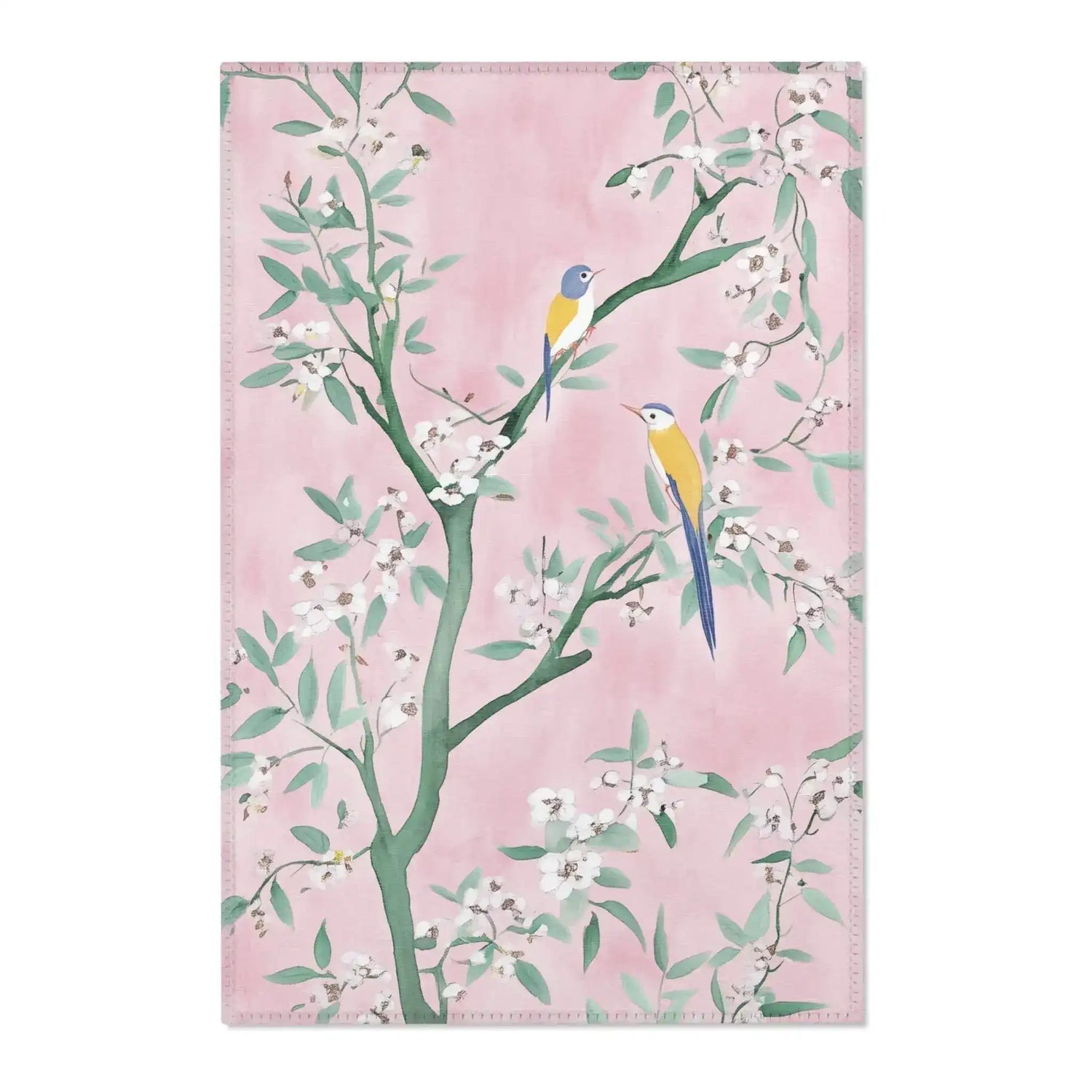 Pink Blossom Birds Accent Rug