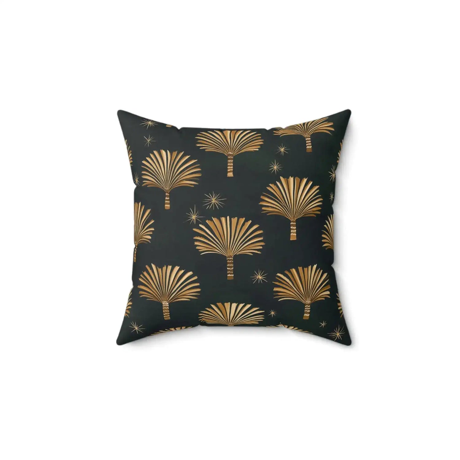 Golden Palm Leaves and Stars Throw Pillow