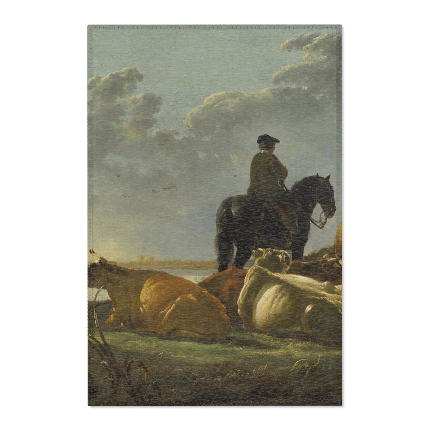 Peasants with Four Cows by the River Merwede - Aelbert Cuyp Area Rug