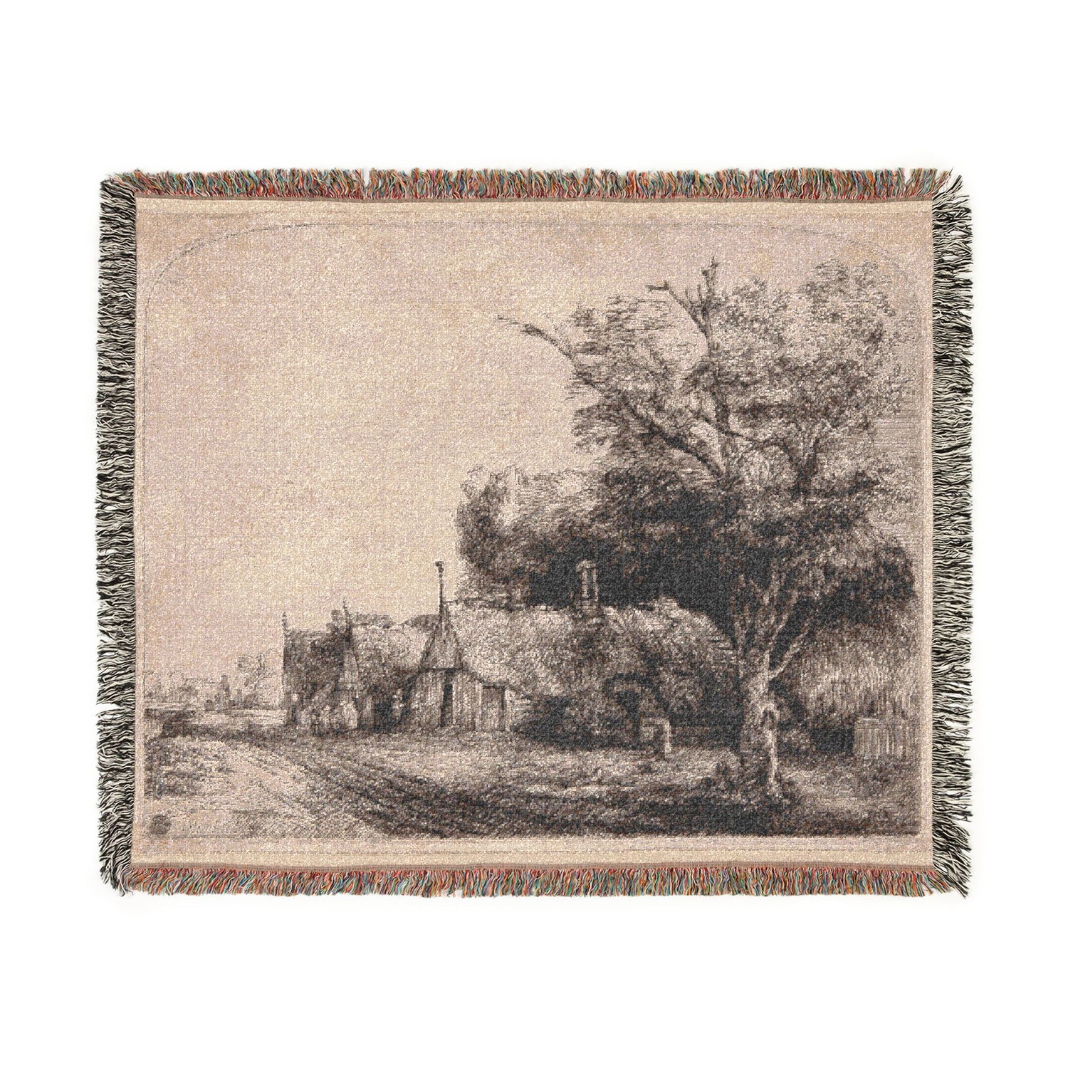 Landscape with Three Gabled Cottages beside a Road - Rembrandt van Rijn Tapestry Blanket