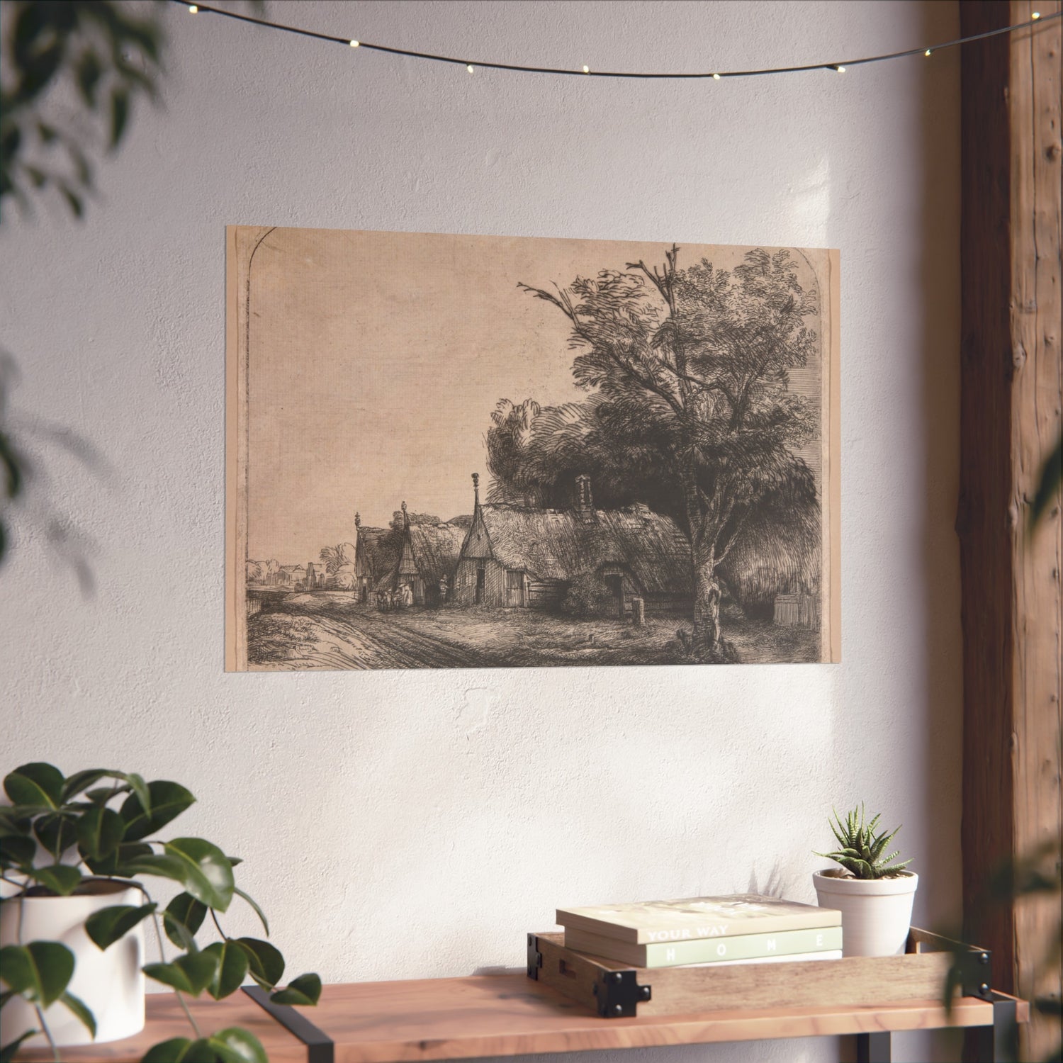 Landscape with Three Gabled Cottages beside a Road - Rembrandt van Rijn Fine Art Poster