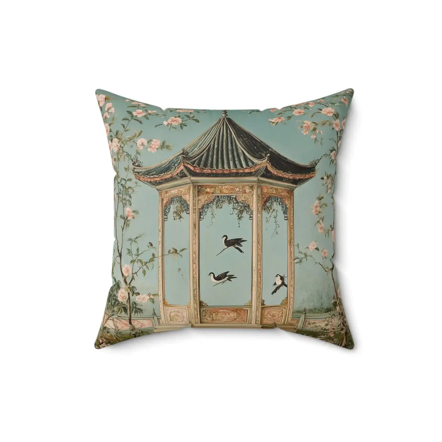 Blossoming Garden Pavilion Throw Pillow