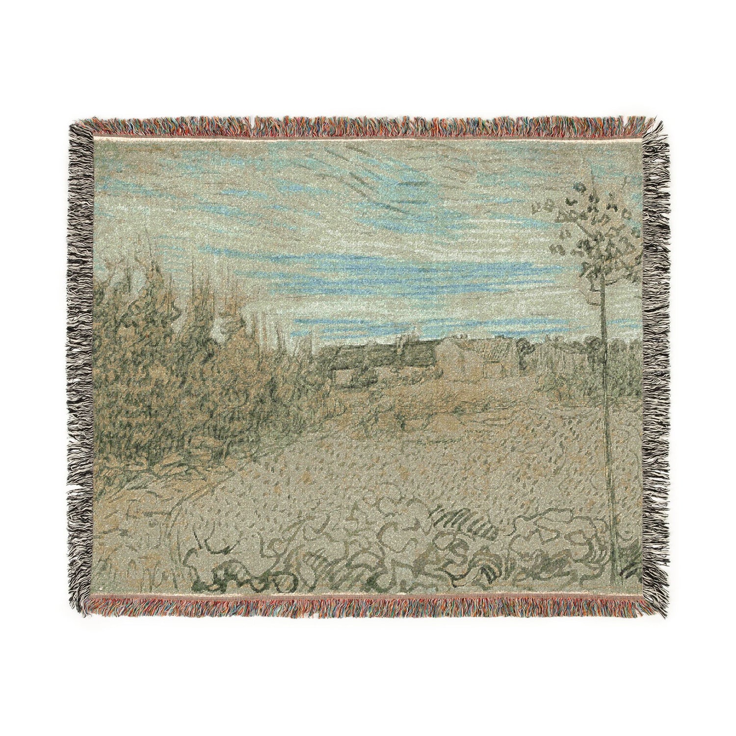 Cottages with a Woman Working in the Middle Ground - Vincent van Gogh Tapestry Blanket