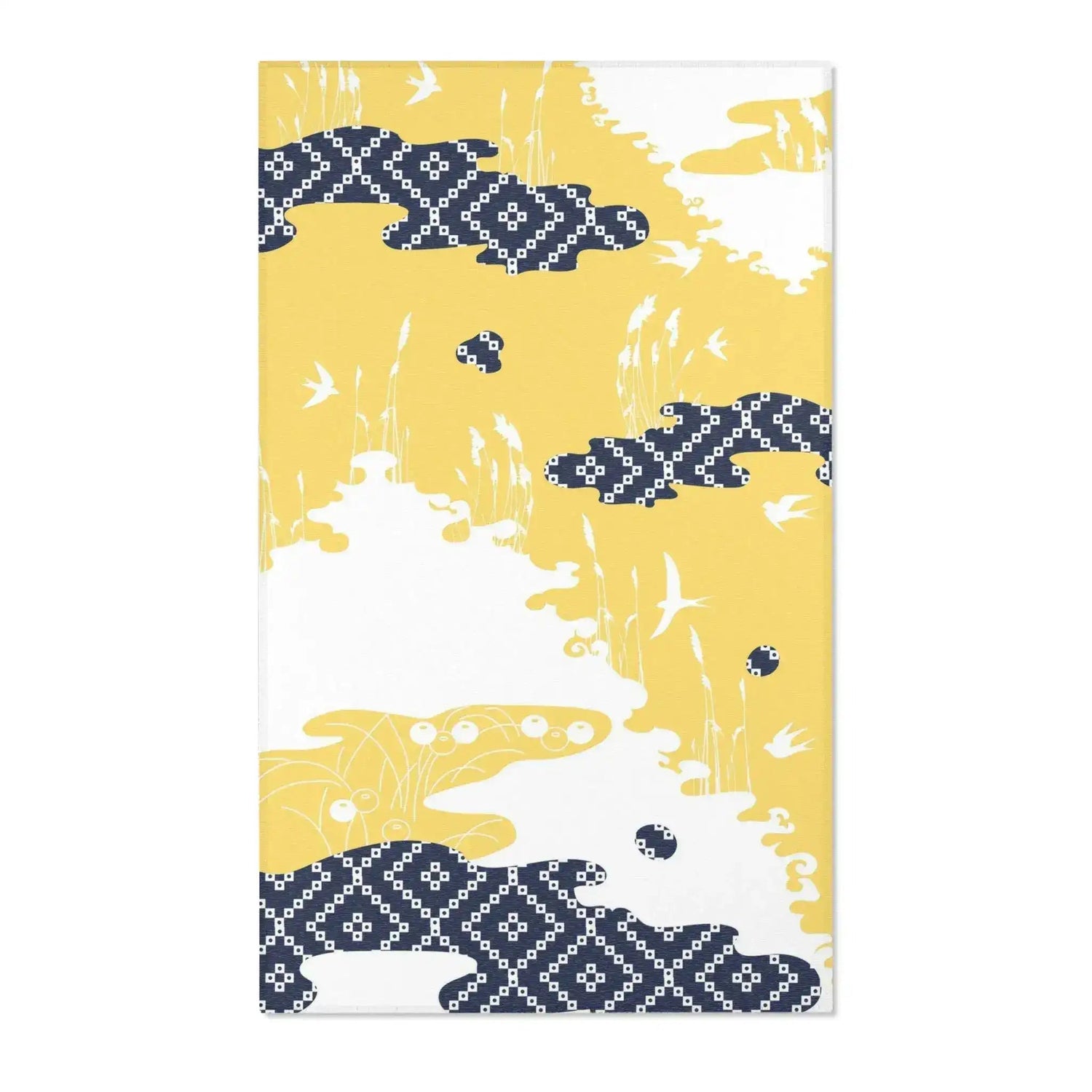 Yellow and Navy Cloud Pattern Accent Rug
