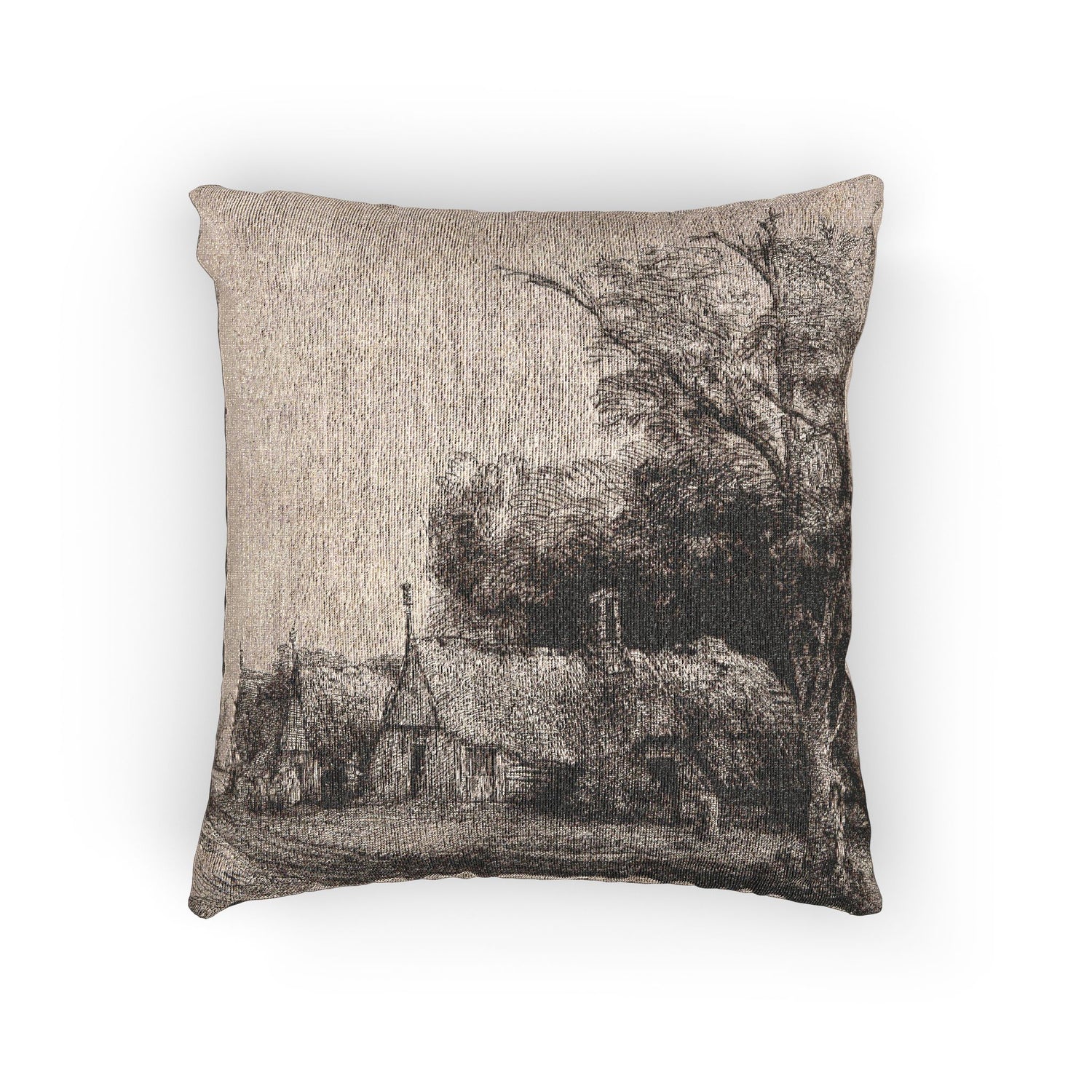 Landscape with Three Gabled Cottages beside a Road - Rembrandt van Rijn Pillow