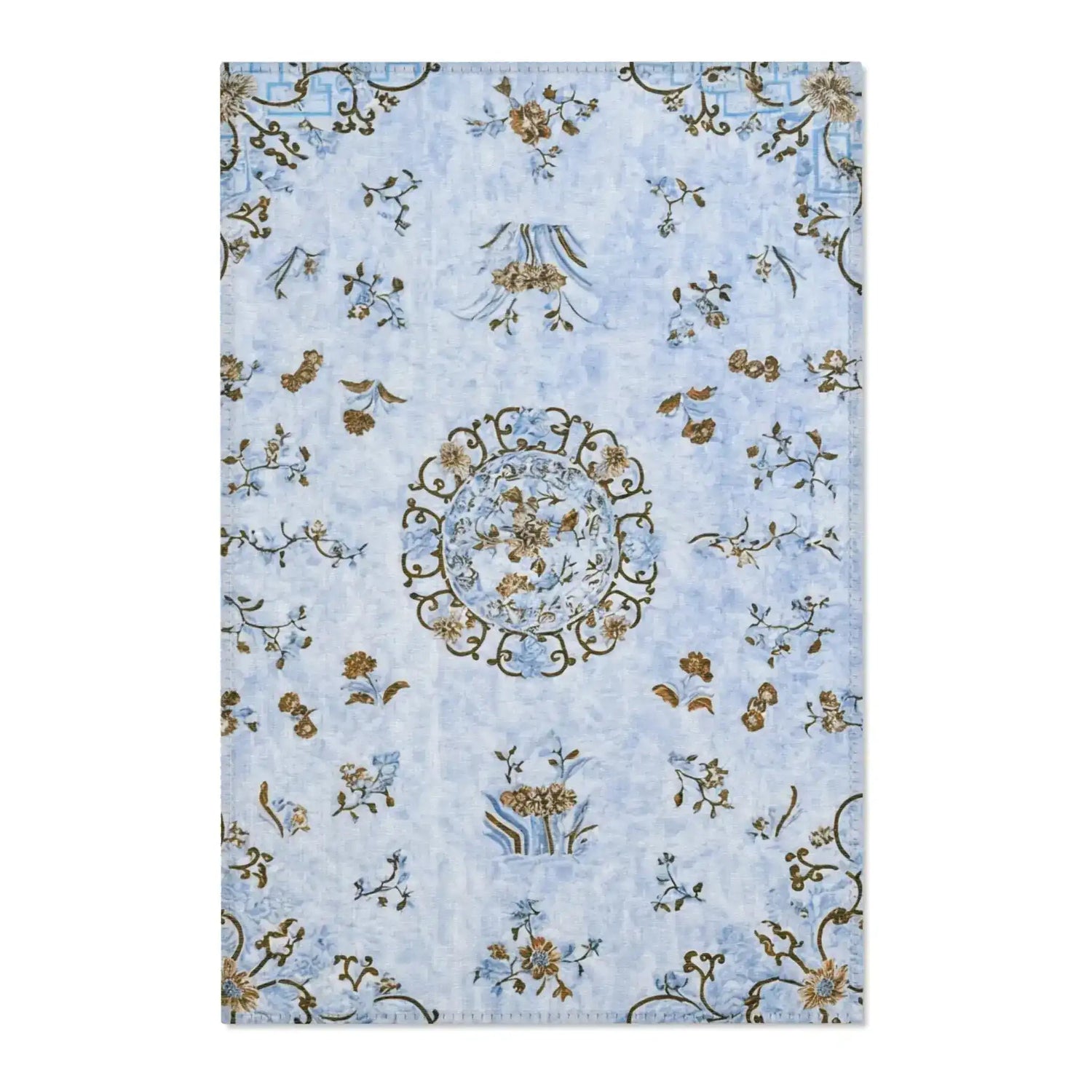 Powder Blue Oriental Floral Accent Rug