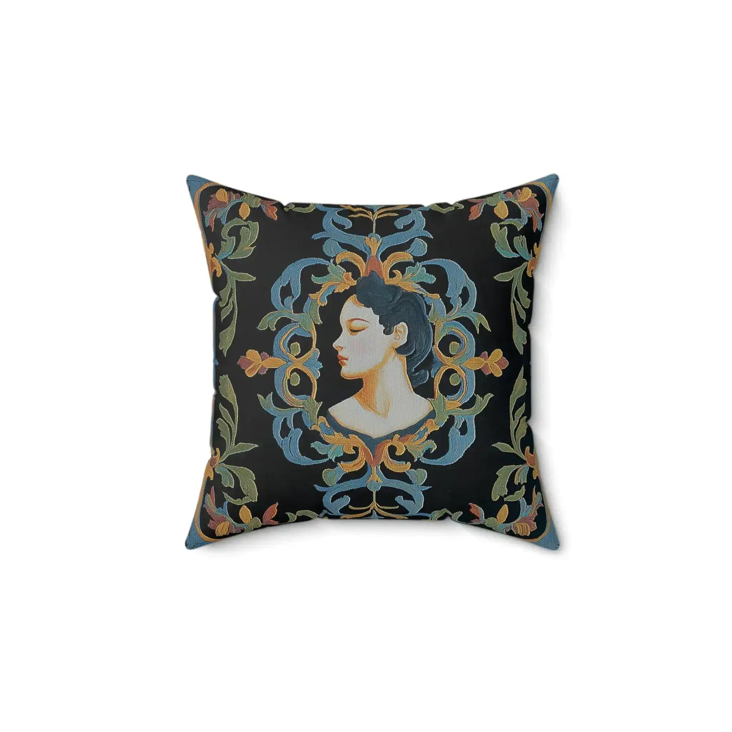 Vintage Floral Lady Silhouette Throw Pillow