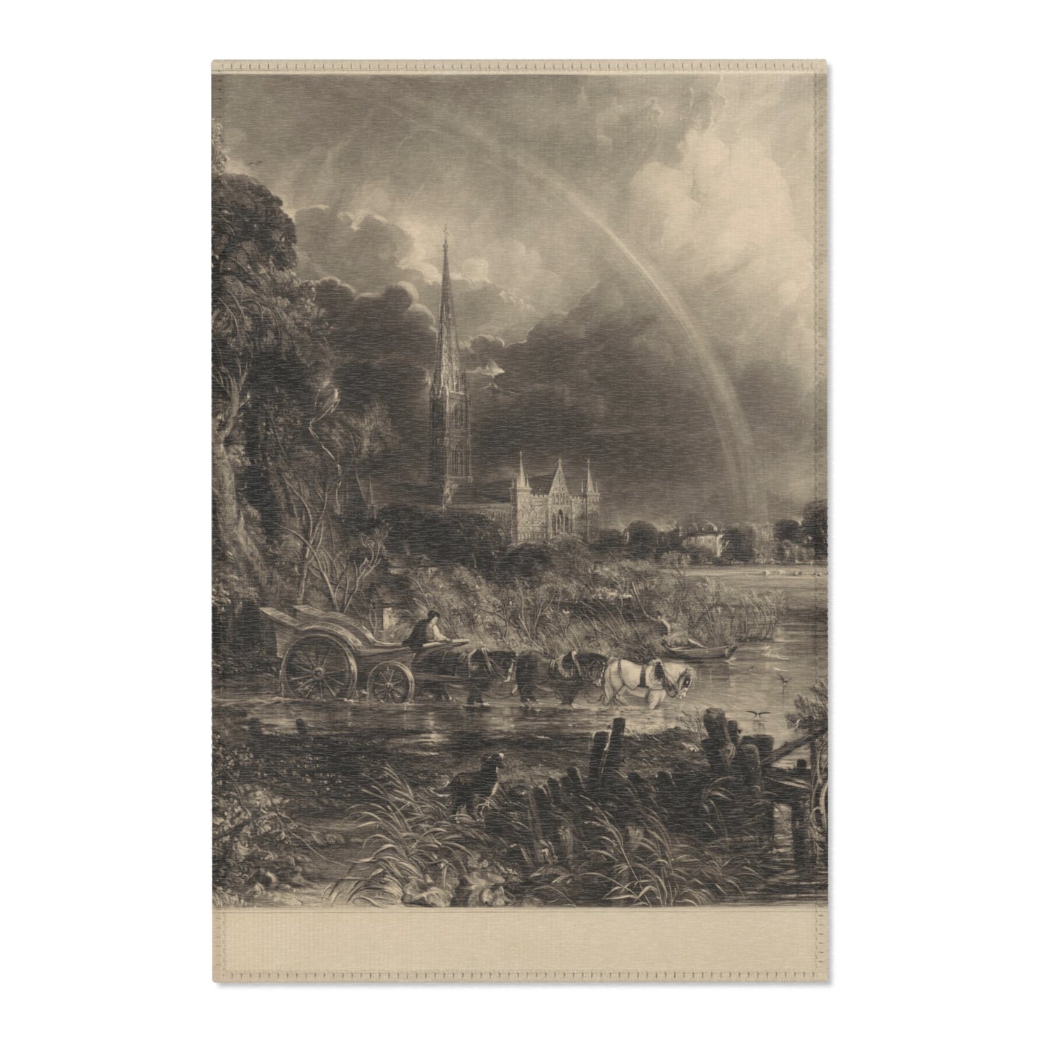 Salisbury Cathedral from the Meadows the Rainbow - David Lucas Area Rug